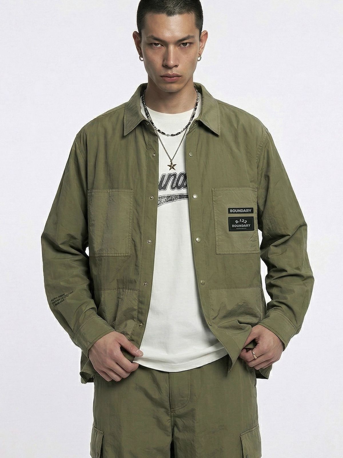 바운더리(BOUNDARY) B.122 LOGO SNAP BUTTON SPRING SHIRKET KA_B261MSC201