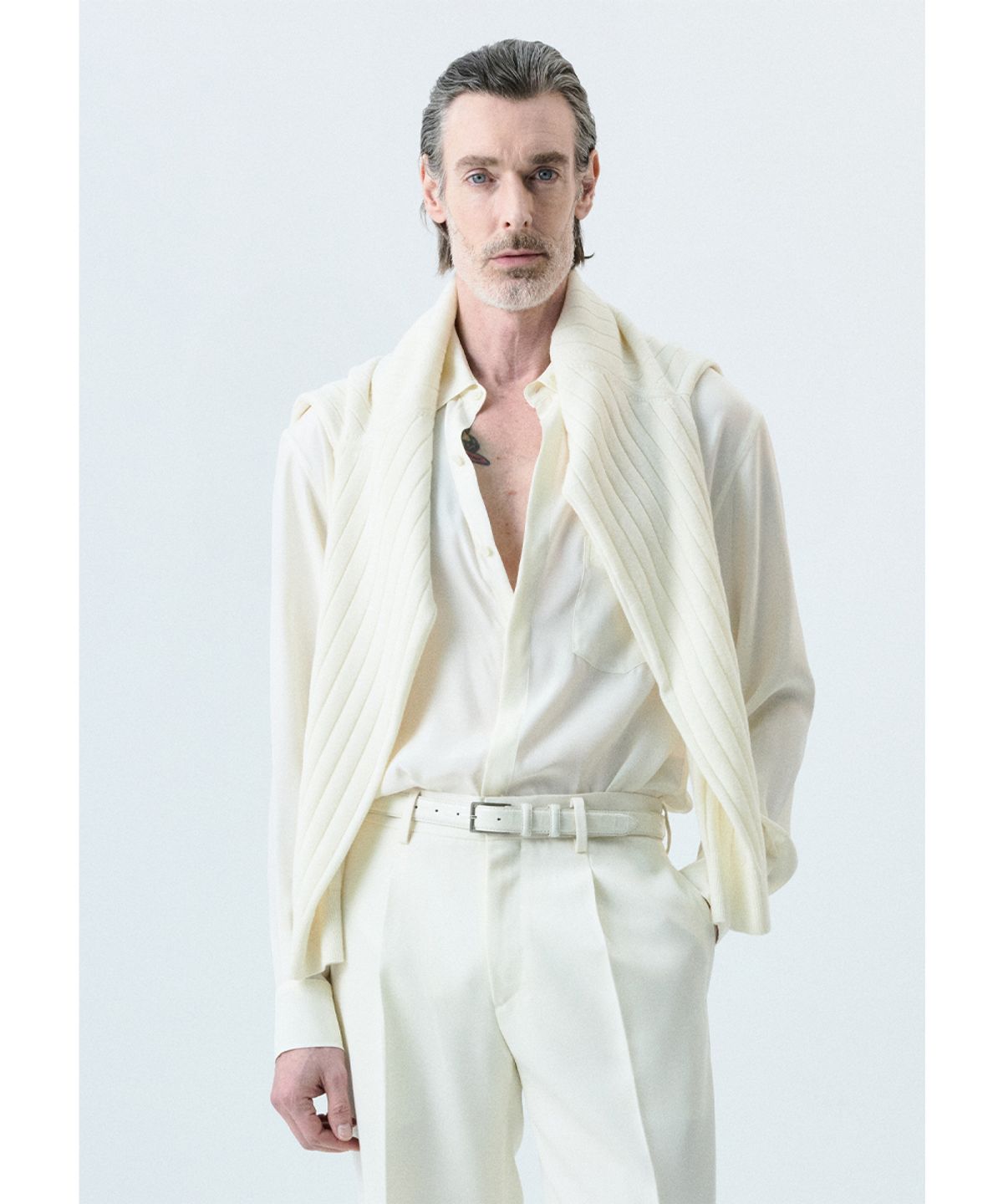 세비지(SAVAGE) 430 Leather Belt - White