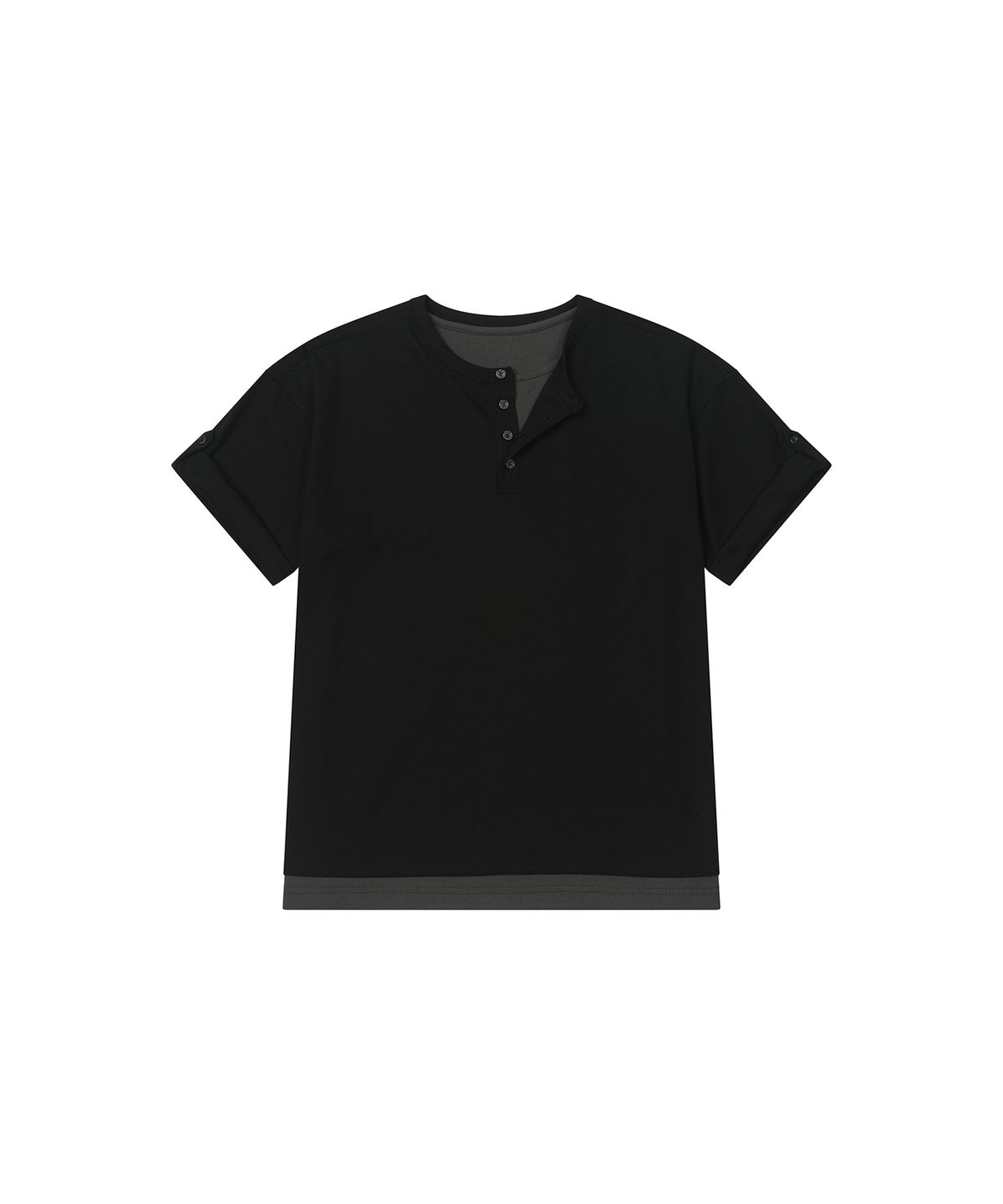 세컨모놀로그(SECONDMONO) Layered Henley Roll-Up Tee [BLACK]_SETS057BLACK
