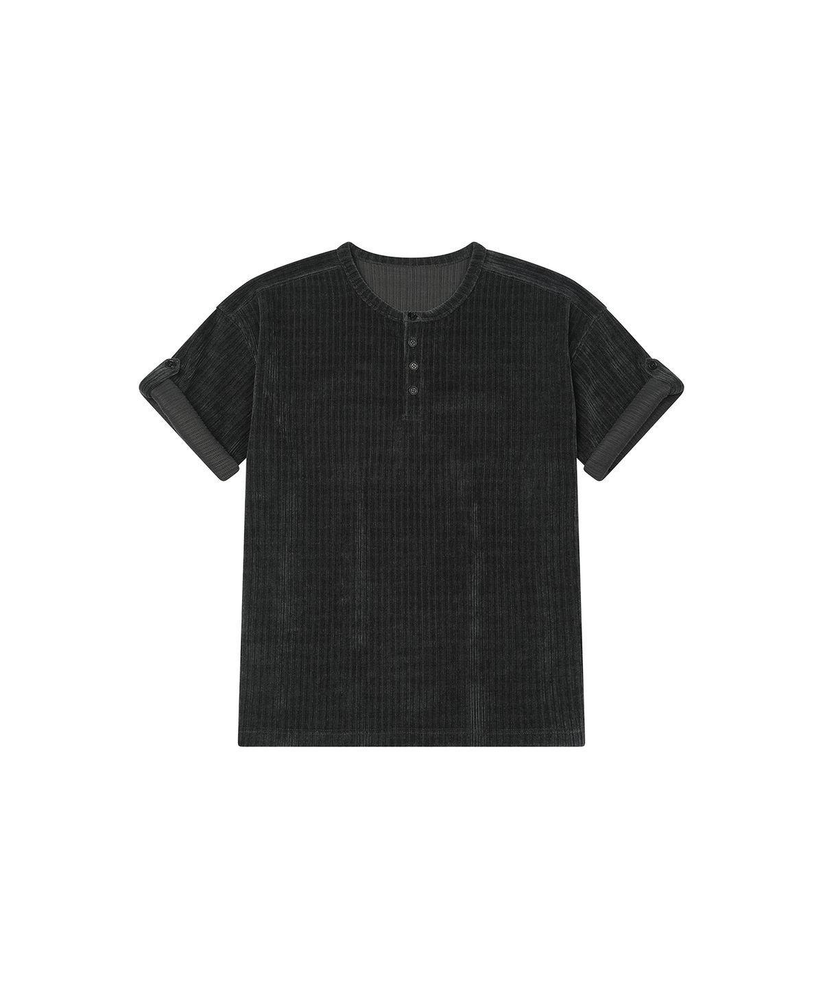 세컨모놀로그(SECONDMONO) Velour Henley Roll-Up Tee [CHARCOAL]_SETS063CHARCOAL
