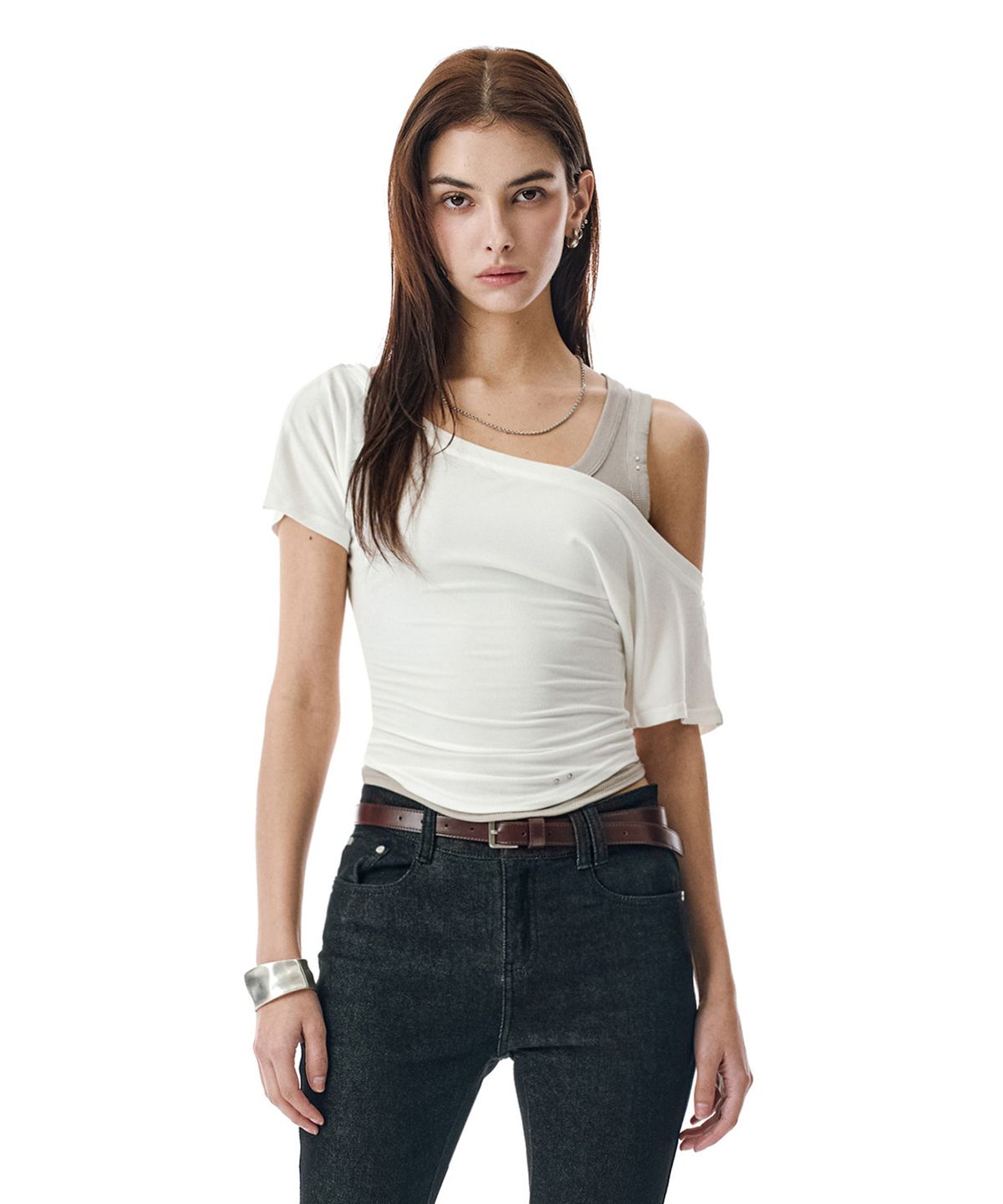 세컨모놀로그(SECONDMONO) Layered Off-Shoulder Set [WHITE]_SEWTS021WHITE