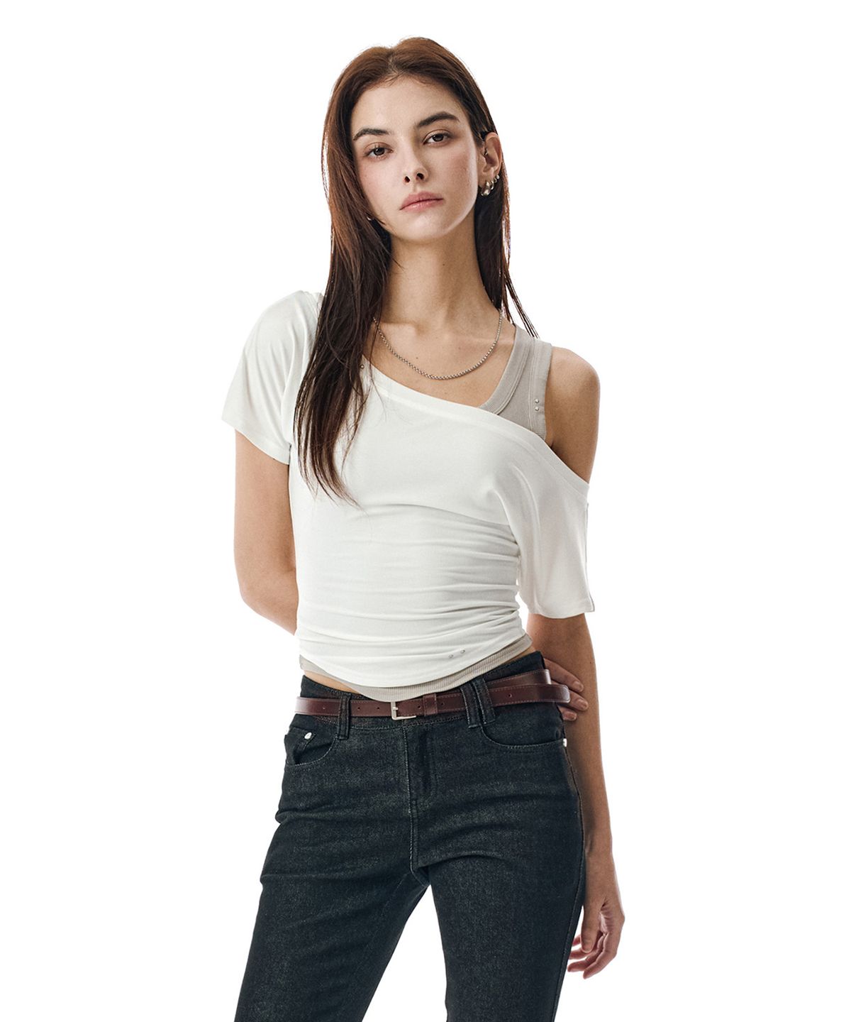 세컨모놀로그(SECONDMONO) Layered Off-Shoulder Set [WHITE]_SEWTS021WHITE