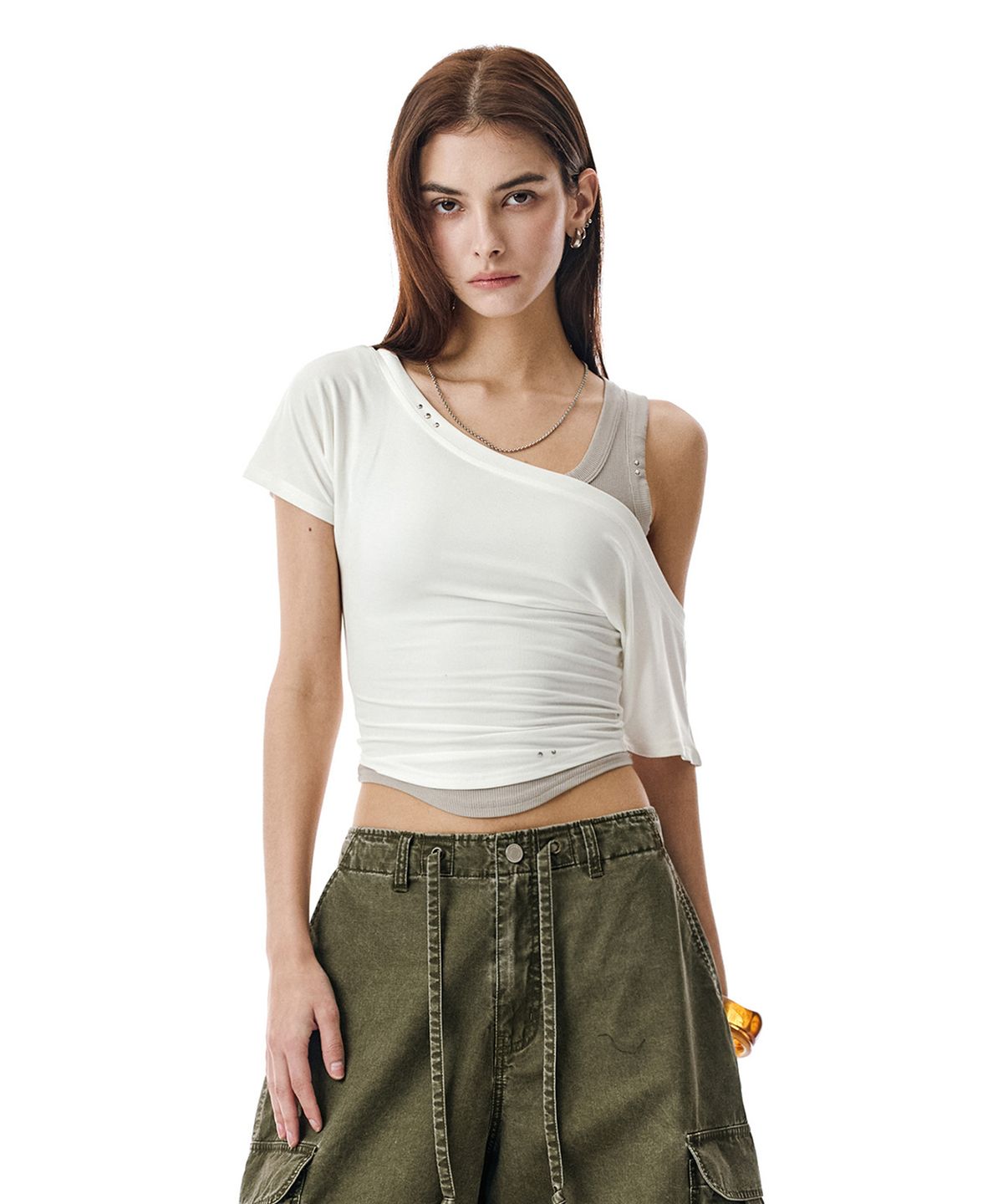 세컨모놀로그(SECONDMONO) Layered Off-Shoulder Set [WHITE]_SEWTS021WHITE
