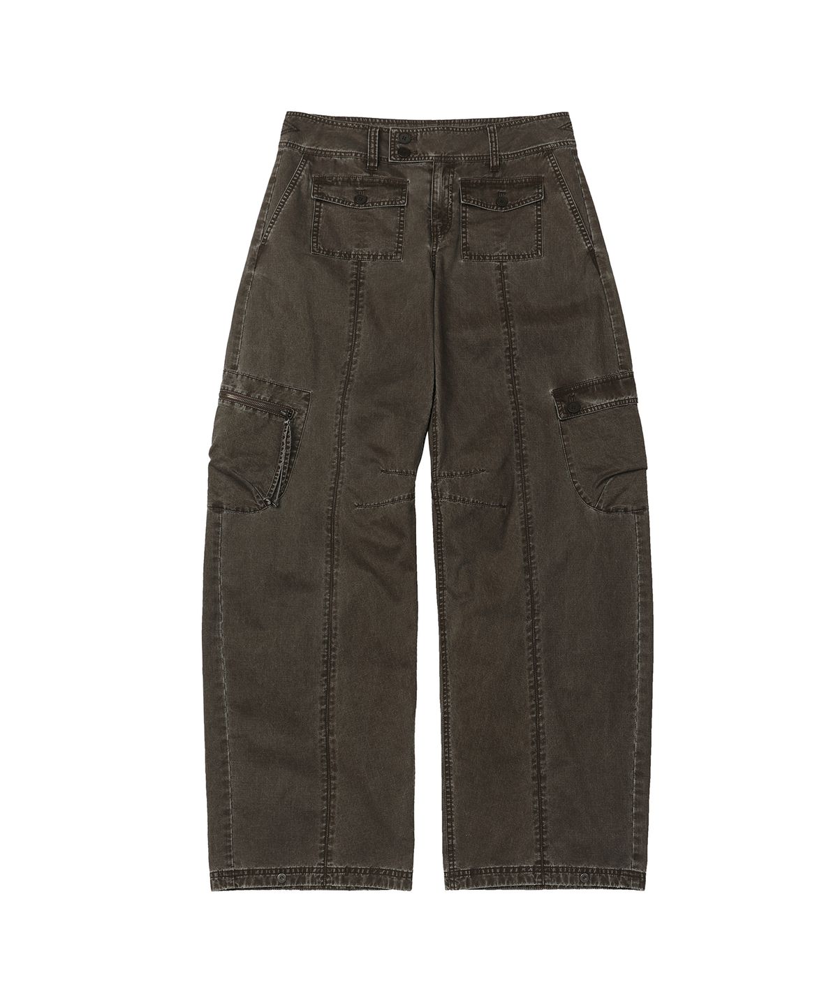 세컨모놀로그(SECONDMONO) Washed Low-Rise Cargo Pant [BROWN]_SEWPT014BROWN
