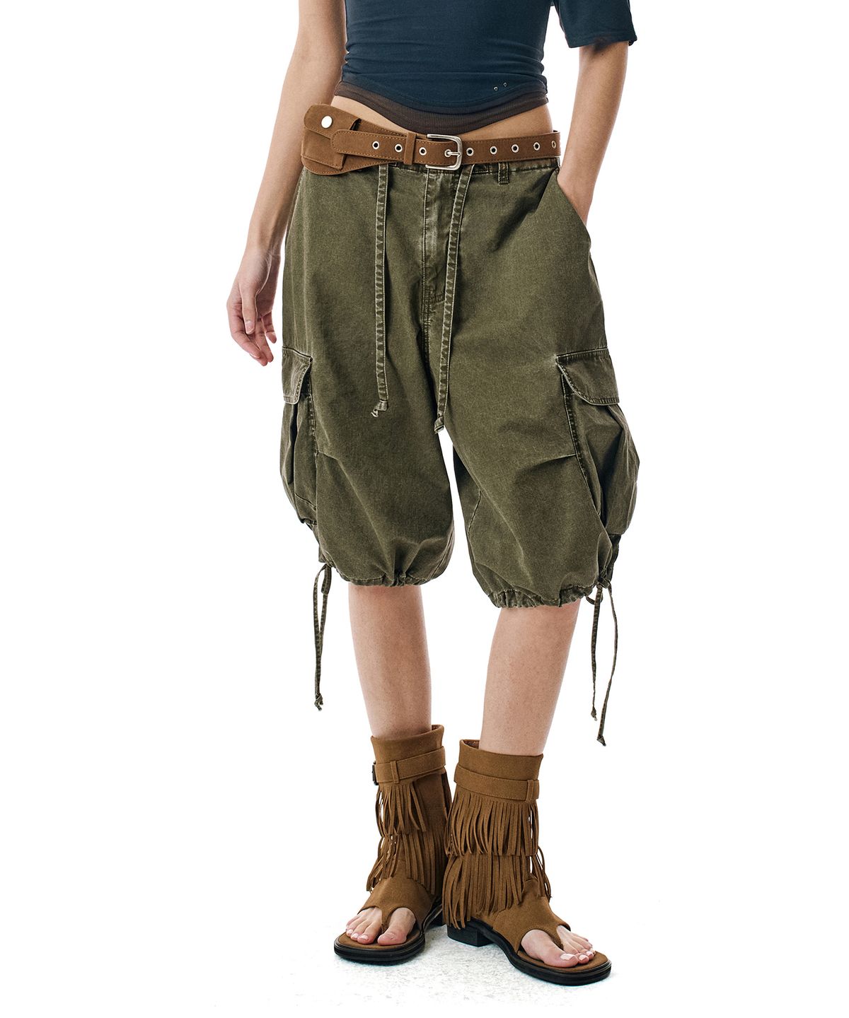 세컨모놀로그(SECONDMONO) Washed String Cargo [KBROWN]_SEWPT015KBROWN