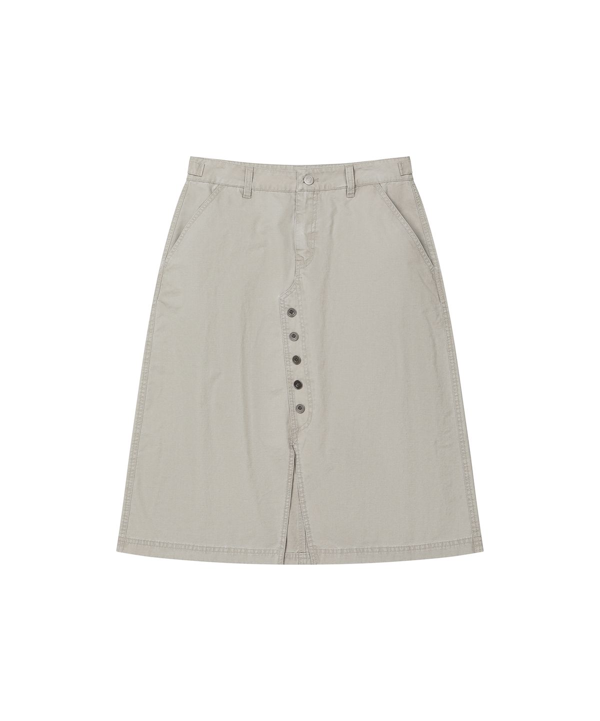 세컨모놀로그(SECONDMONO) Washed Button Detail Slit Midi Skirt [TAUPE]_SEWSK007TAUPE