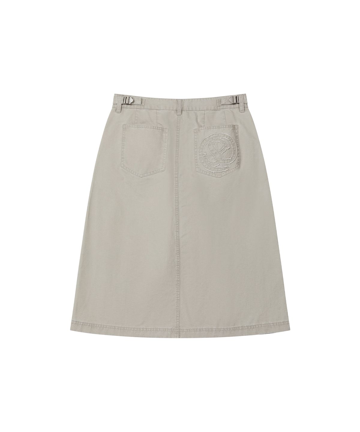 세컨모놀로그(SECONDMONO) Washed Button Detail Slit Midi Skirt [TAUPE]_SEWSK007TAUPE