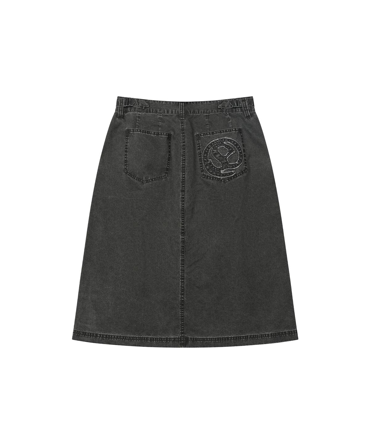 세컨모놀로그(SECONDMONO) Washed Button Detail Slit Midi Skirt [CHARCOAL]_SEWSK007CHARCOAL