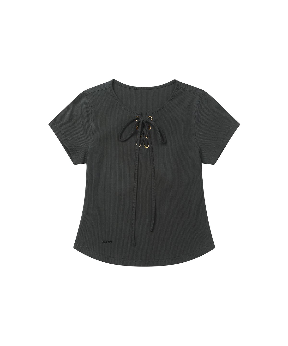 세컨모놀로그(SECONDMONO) Lace-Up Rib Slim Tee [CHARCOAL]_SEWTS035CHARCOAL