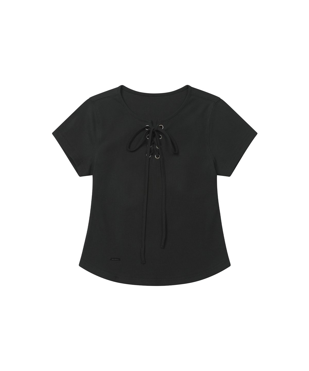 세컨모놀로그(SECONDMONO) Lace-Up Rib Slim Tee [BLACK]_SEWTS035BLACK