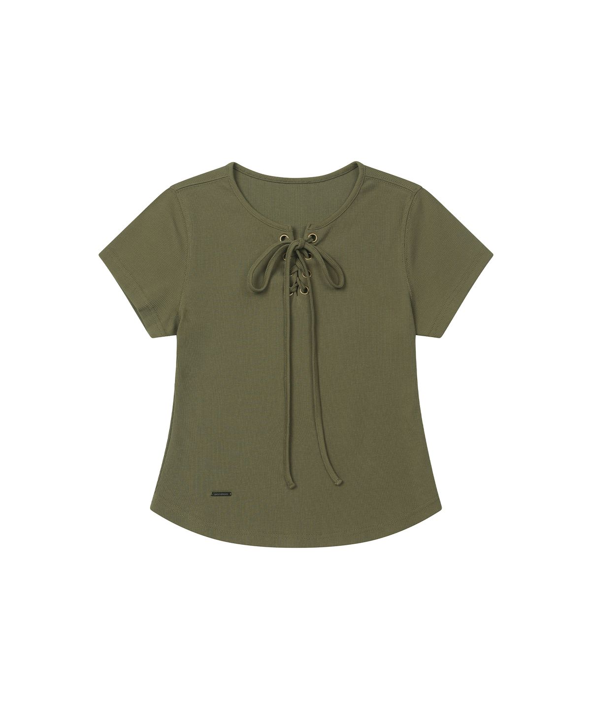 세컨모놀로그(SECONDMONO) Lace-Up Rib Slim Tee [KHAKI]_SEWTS035KHAKI
