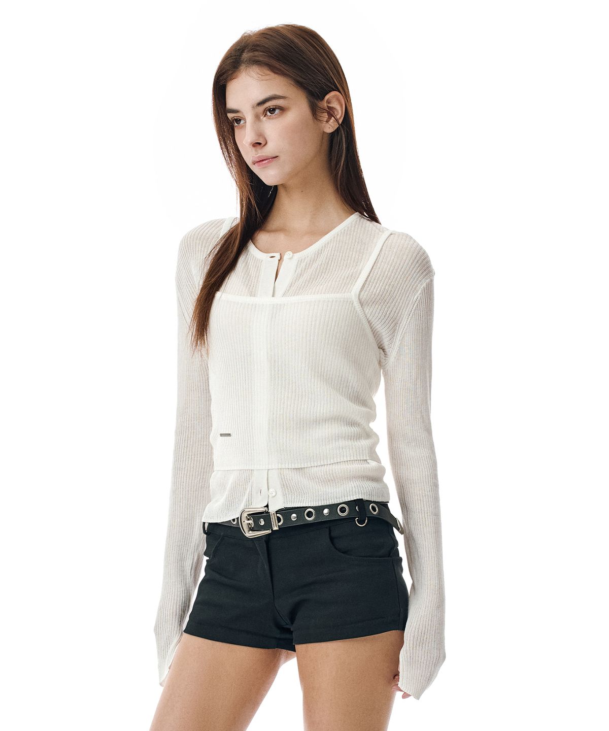 세컨모놀로그(SECONDMONO) Layered Cardigan with Back Button Bustier Set [IVORY]_SEWCD008IVORY