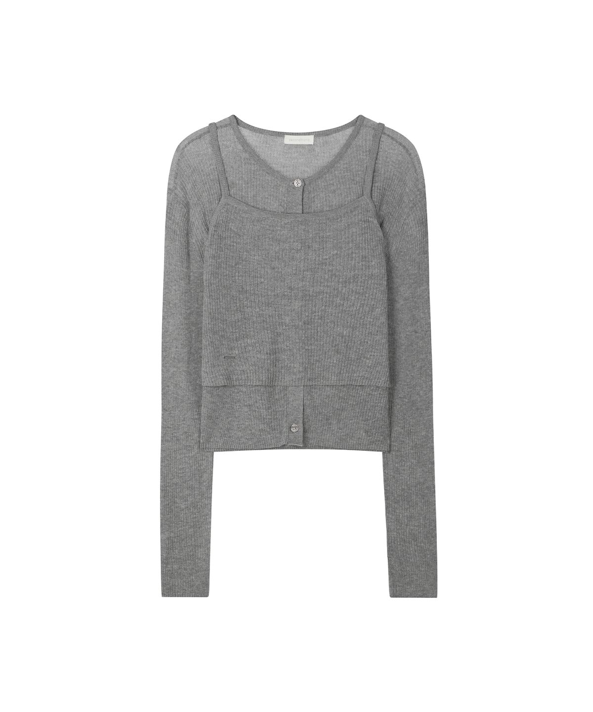 세컨모놀로그(SECONDMONO) Layered Cardigan with Back Button Bustier Set [GRAY]_SEWCD008GRAY