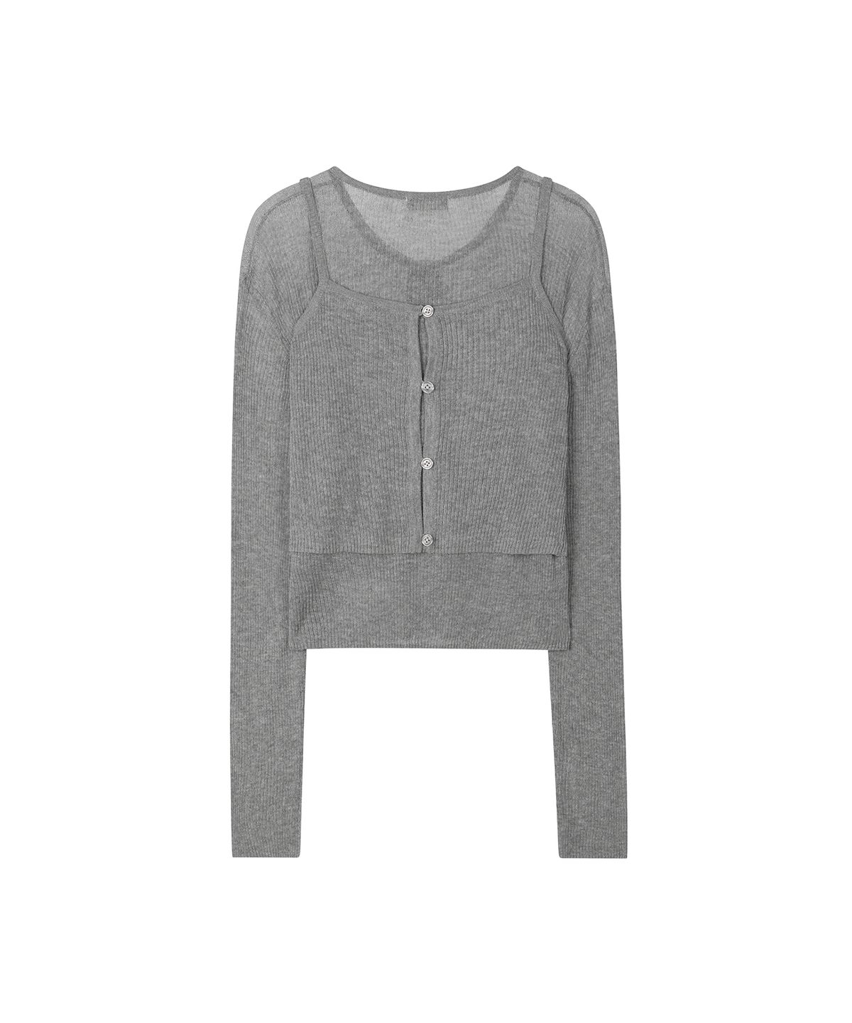 세컨모놀로그(SECONDMONO) Layered Cardigan with Back Button Bustier Set [GRAY]_SEWCD008GRAY