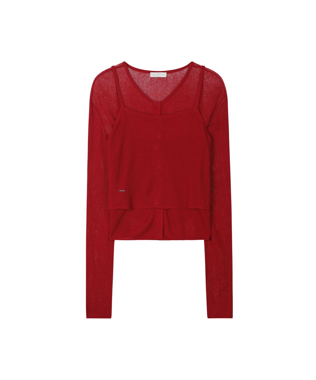 세컨모놀로그(SECONDMONO) Layered Cardigan with Back Button Bustier Set [RED]_SEWCD008RED