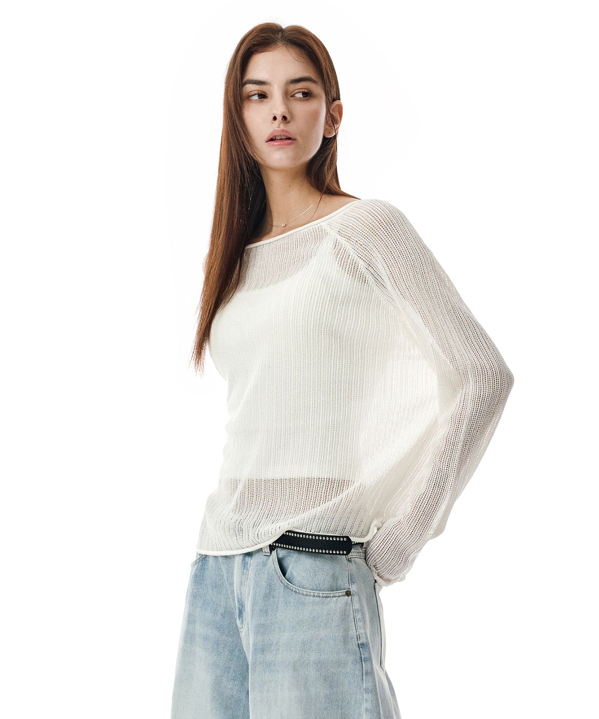 세컨모놀로그(SECONDMONO) Openwork Boat Neck Knit [IVORY]_SEWKT010IVORY