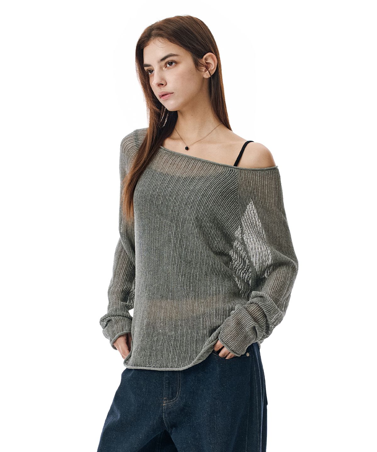 세컨모놀로그(SECONDMONO) Openwork Boat Neck Knit [GRAY]_SEWKT010GRAY