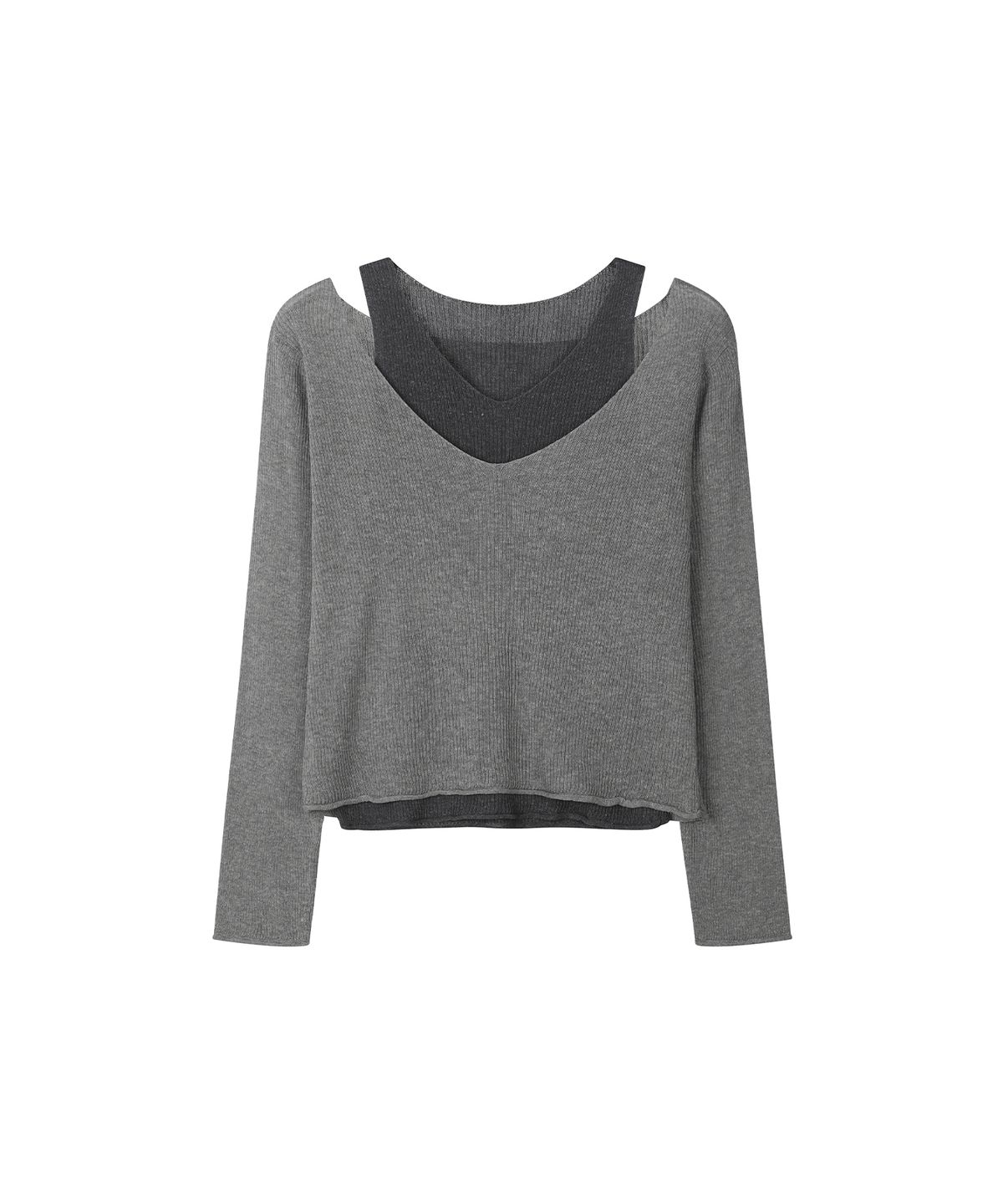 세컨모놀로그(SECONDMONO) V Neck Layered Knit Set [GRAY]_SEWKT011GRAY