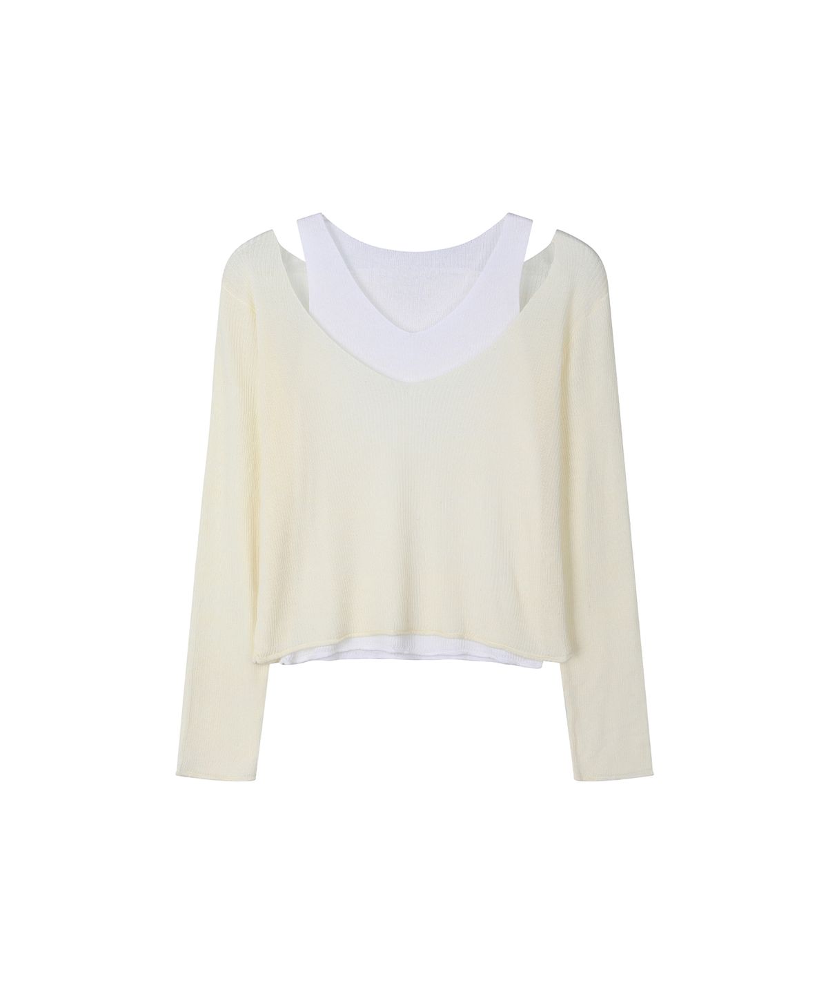 세컨모놀로그(SECONDMONO) V Neck Layered Knit Set [BUTTER]_SEWKT011BUTTER