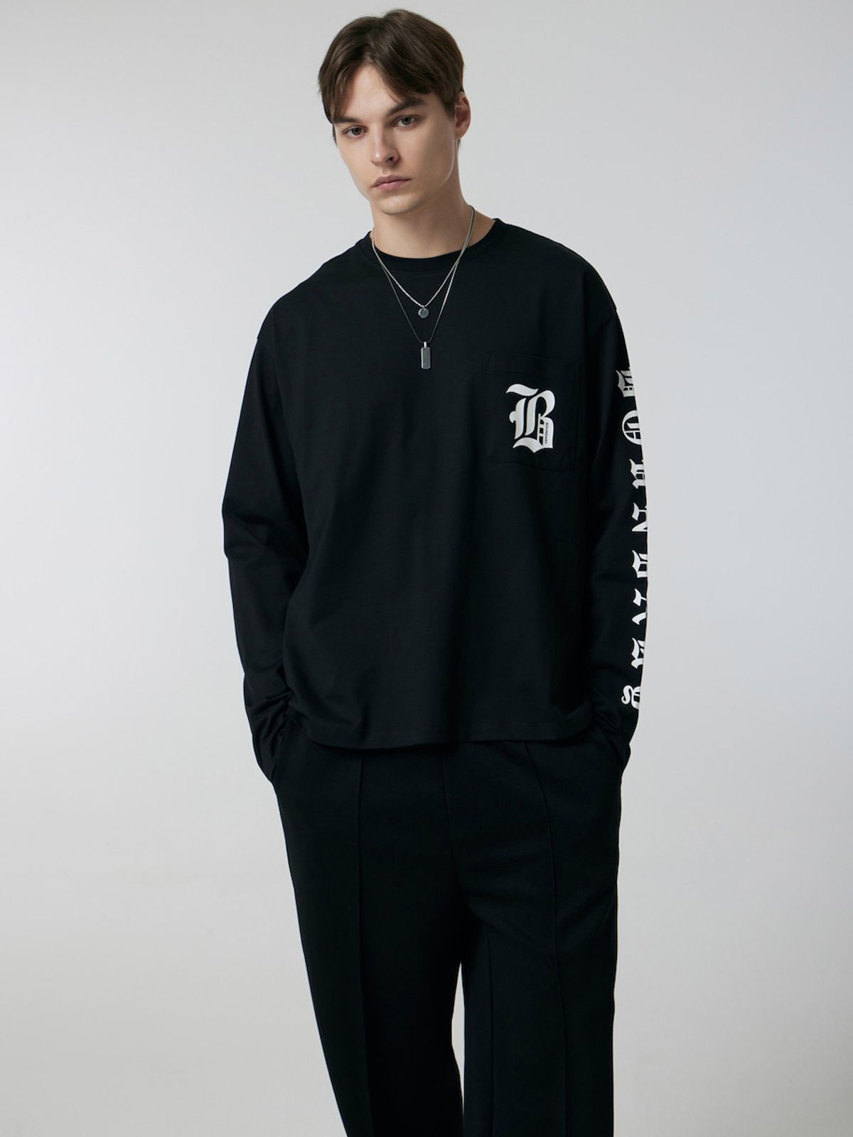 바운더리(BOUNDARY) POCKET LETTERING T-SHIRTS BK_B253PSM005