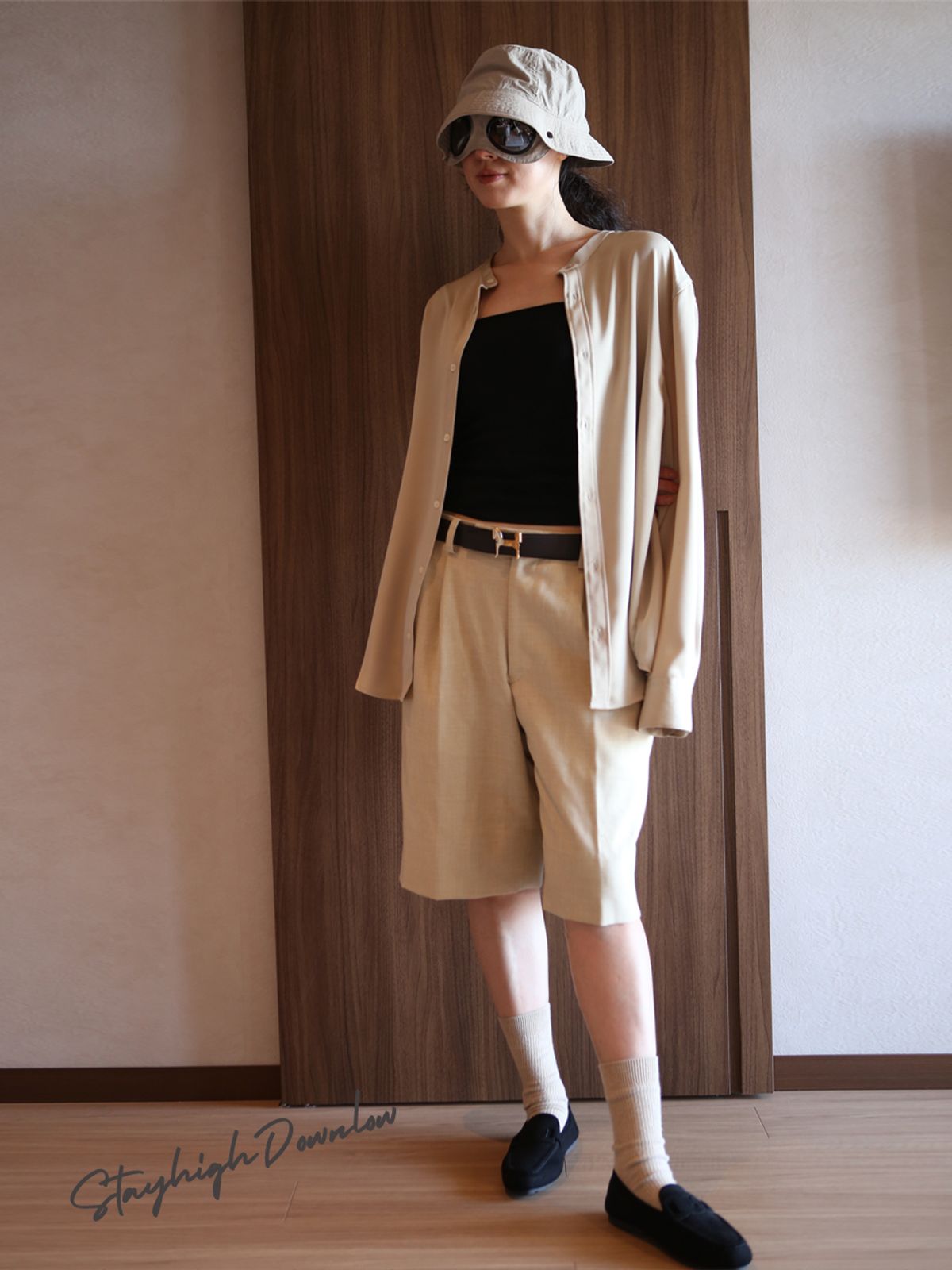 고저(GOZER) Espresso Band Collar Shirt_Beige