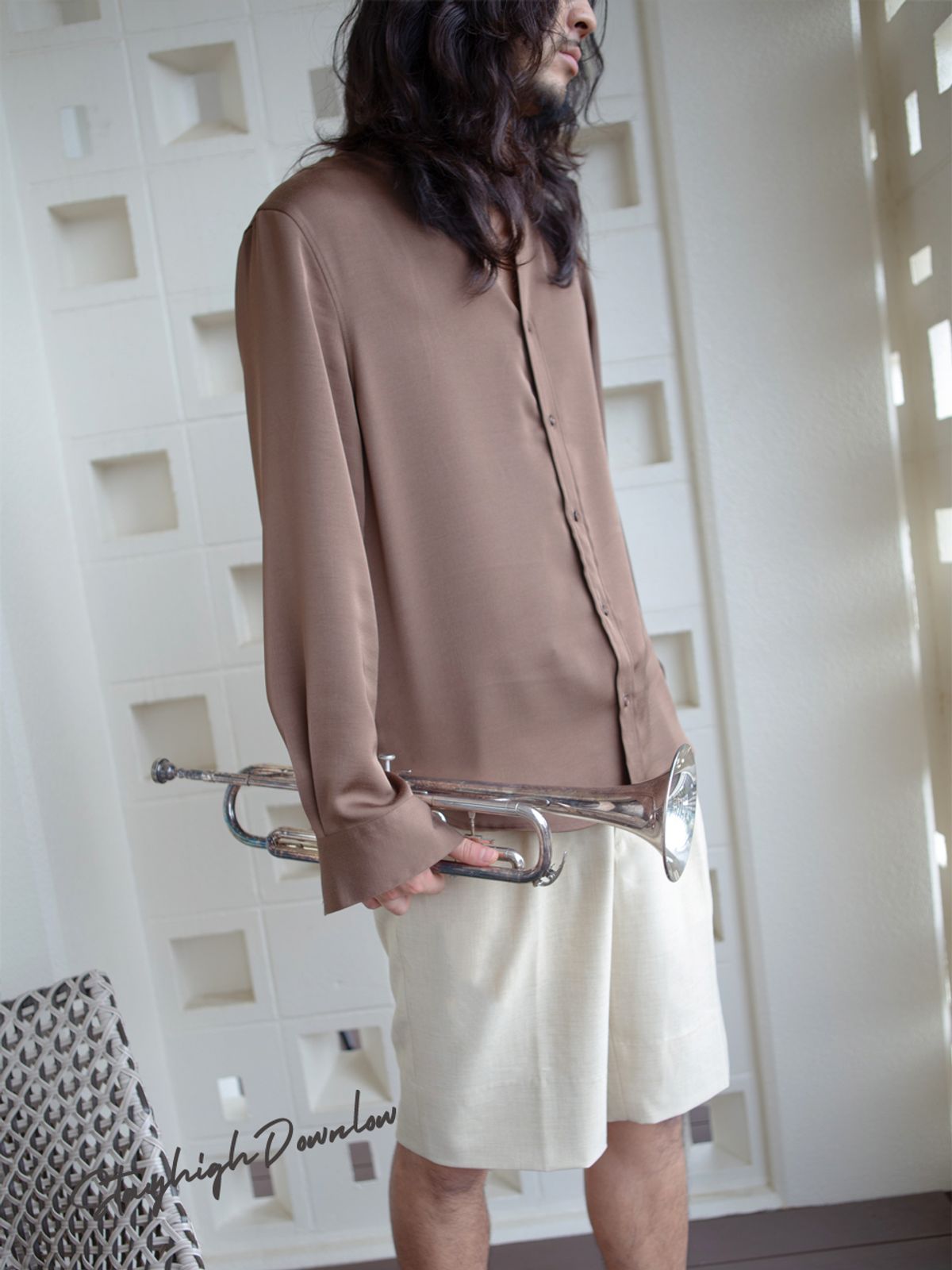 고저(GOZER) Espresso Band Collar Shirt_Brown