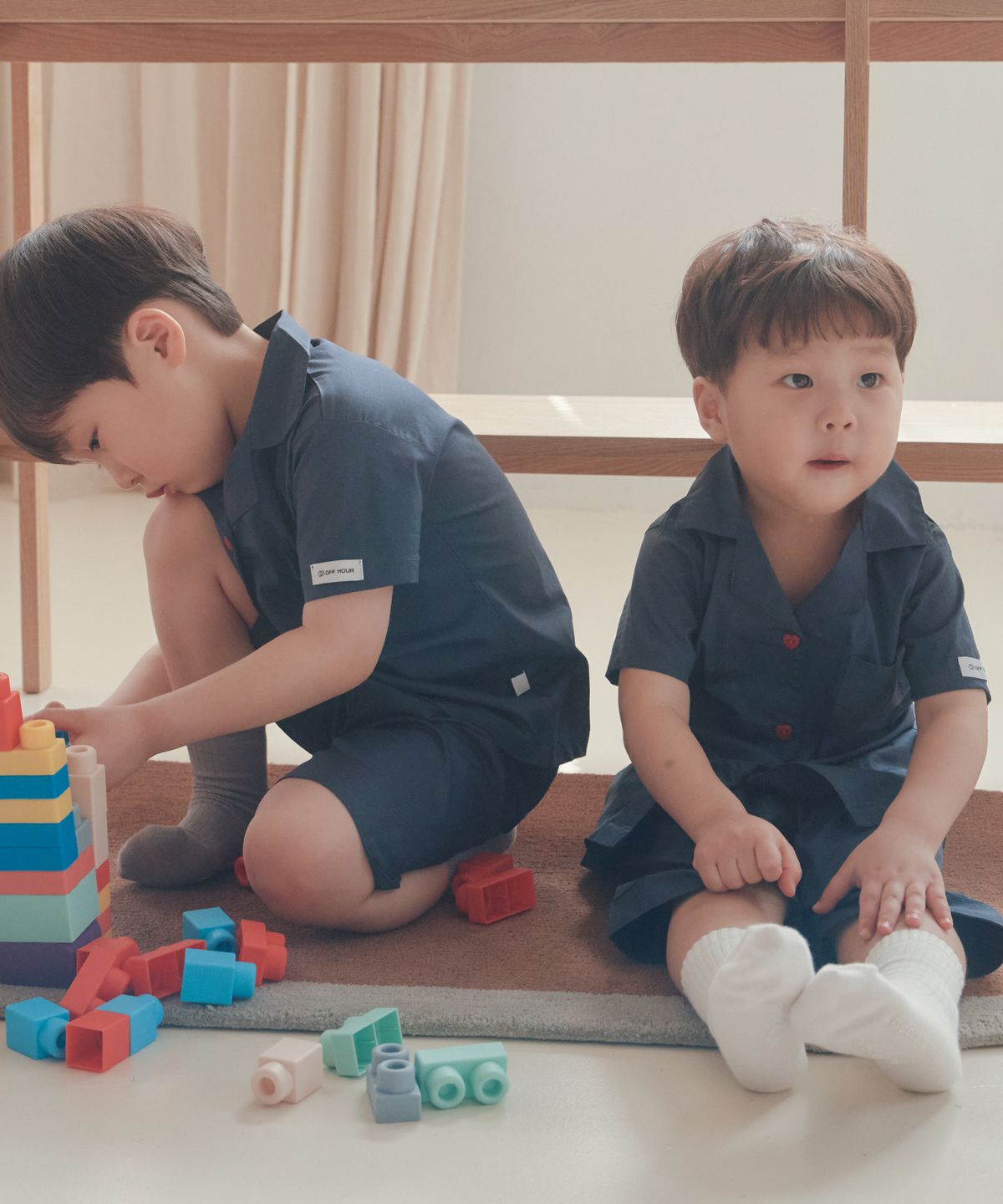 오프아워 키즈(OFFHOUR KIDS) [2SET] 퓨어시트 블루디즐 키즈 반팔 잠옷 세트