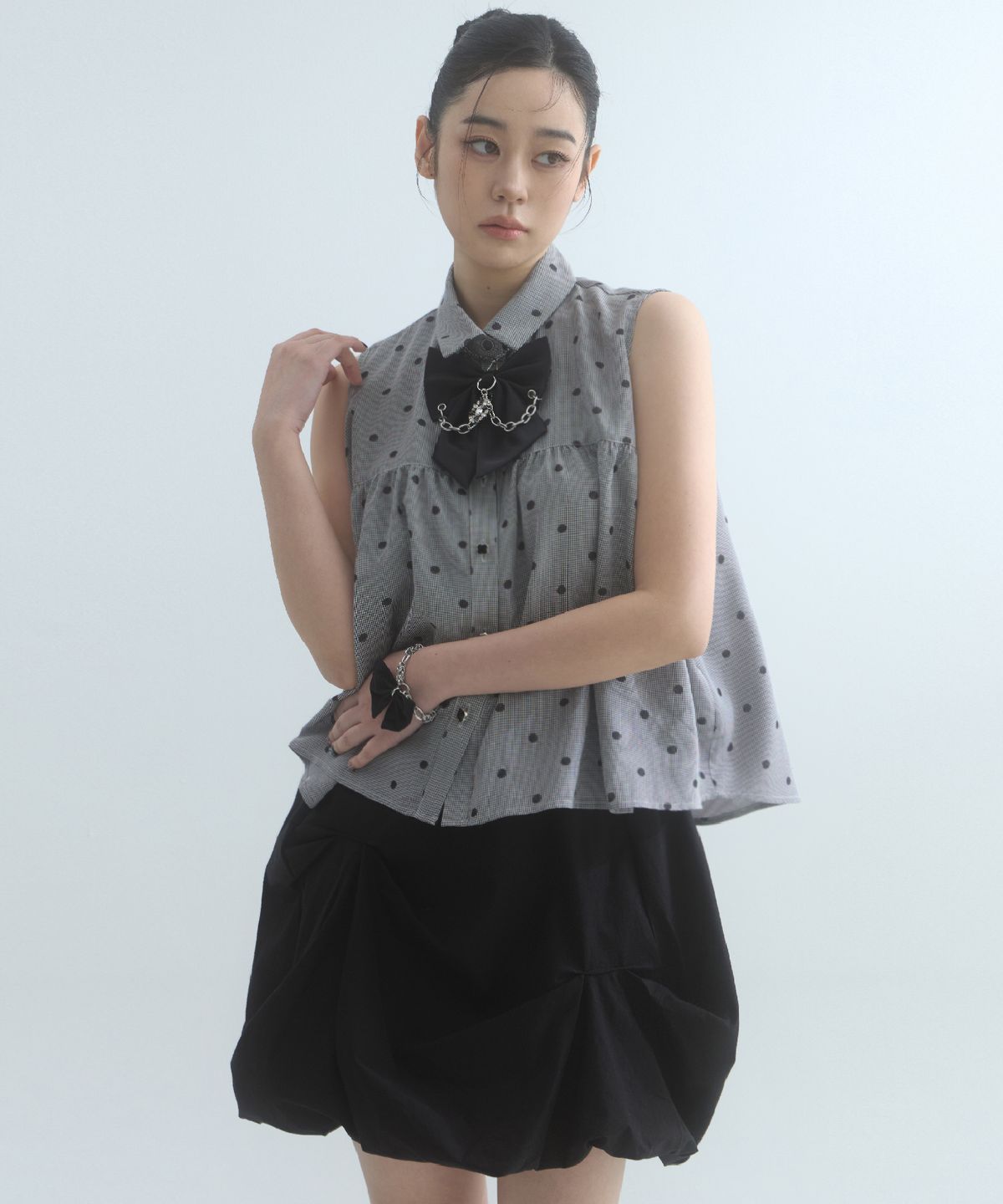 무아르모아(MOIREMOA) Nabi Chain Tie Necklace-Black