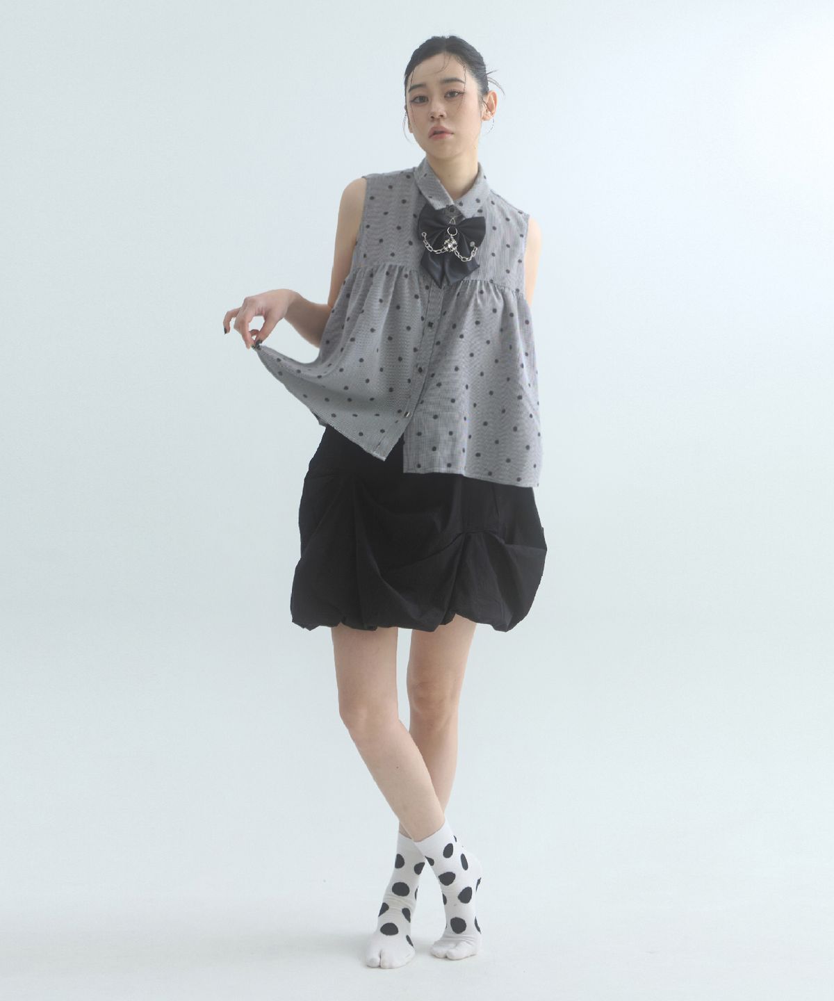 무아르모아(MOIREMOA) Nabi Chain Tie Necklace-Black