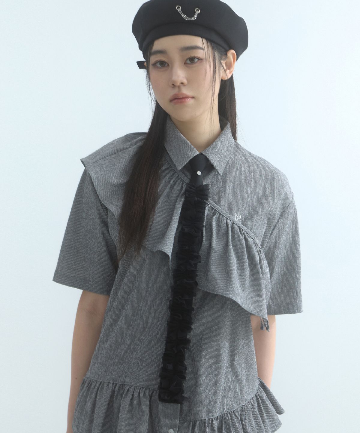 무아르모아(MOIREMOA) Square Ruched Slim Tie-Black