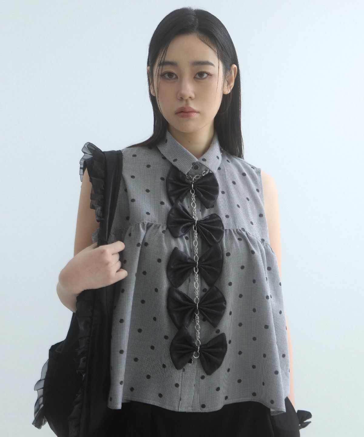 무아르모아(MOIREMOA) Five Ribbon Chain Tie necklace-Black