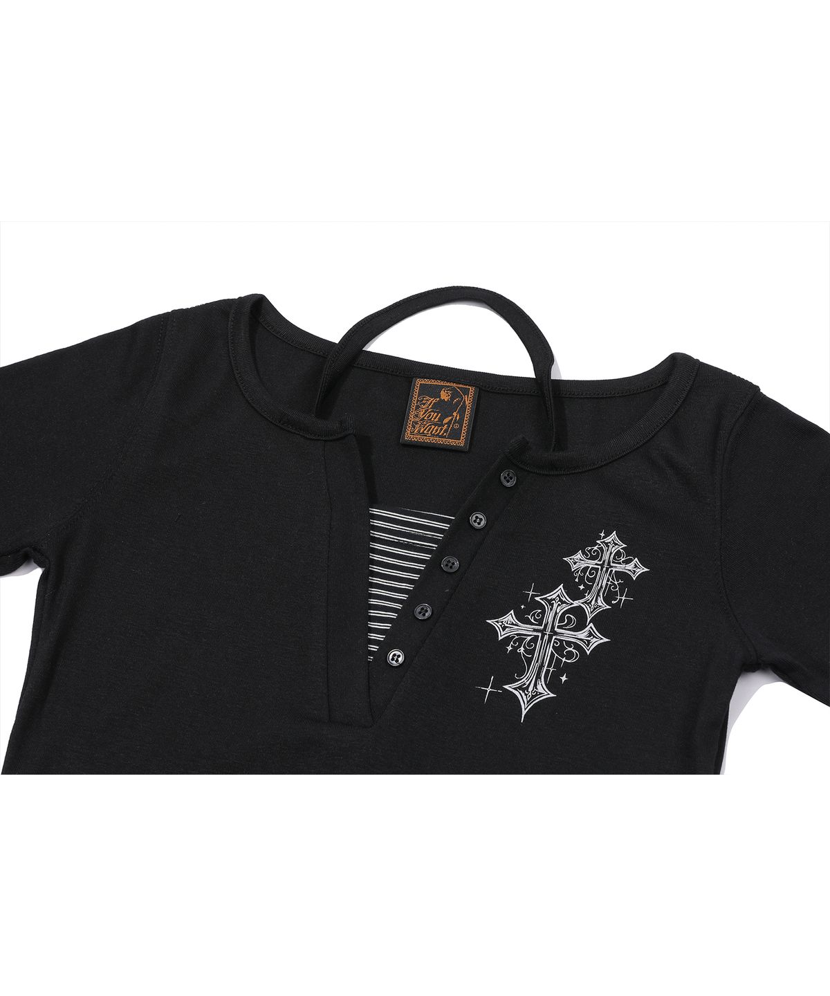 이퓨원트(IFYOUWANT) Cross Henley Crop Long Sleeve Black
