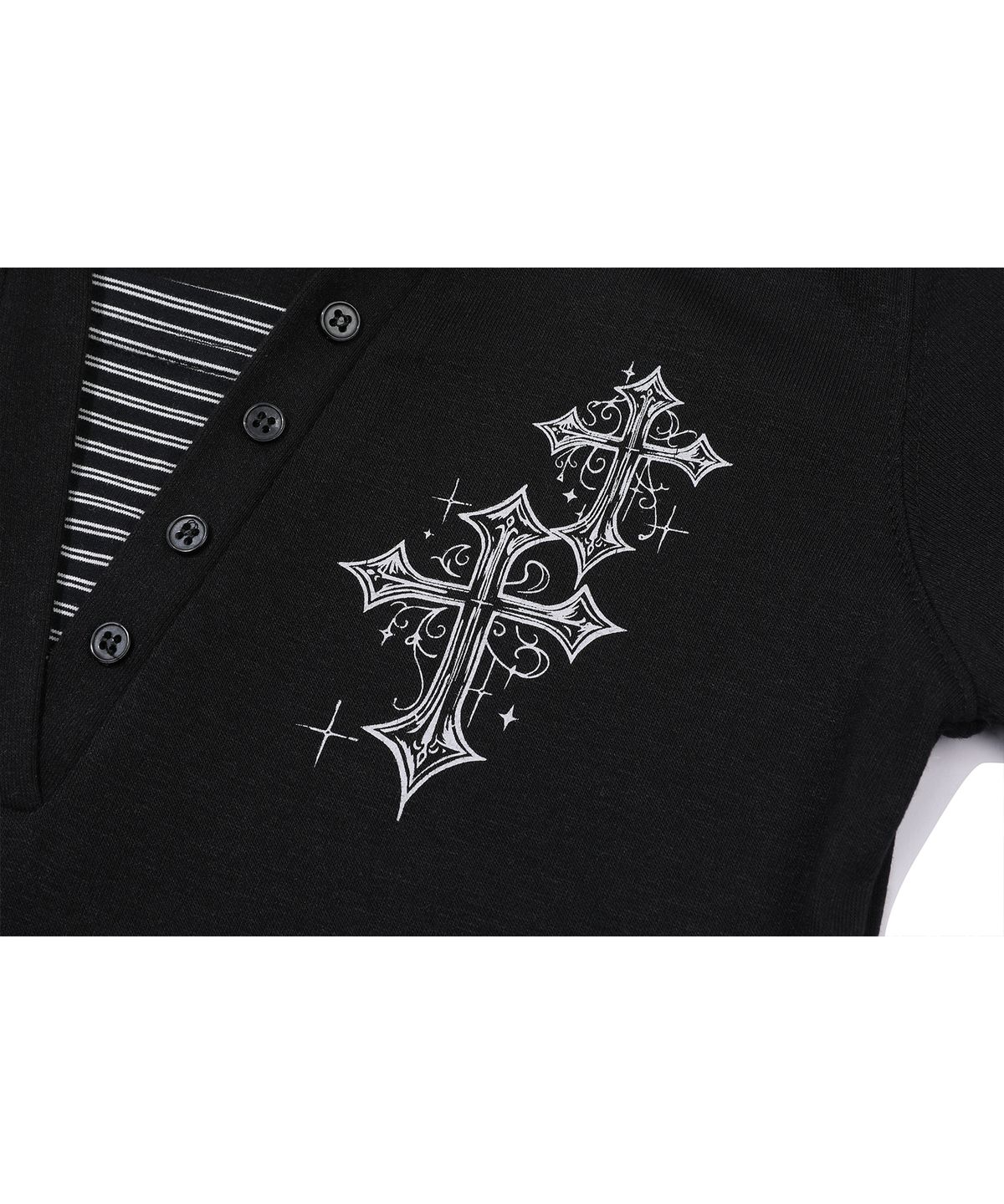 이퓨원트(IFYOUWANT) Cross Henley Crop Long Sleeve Black