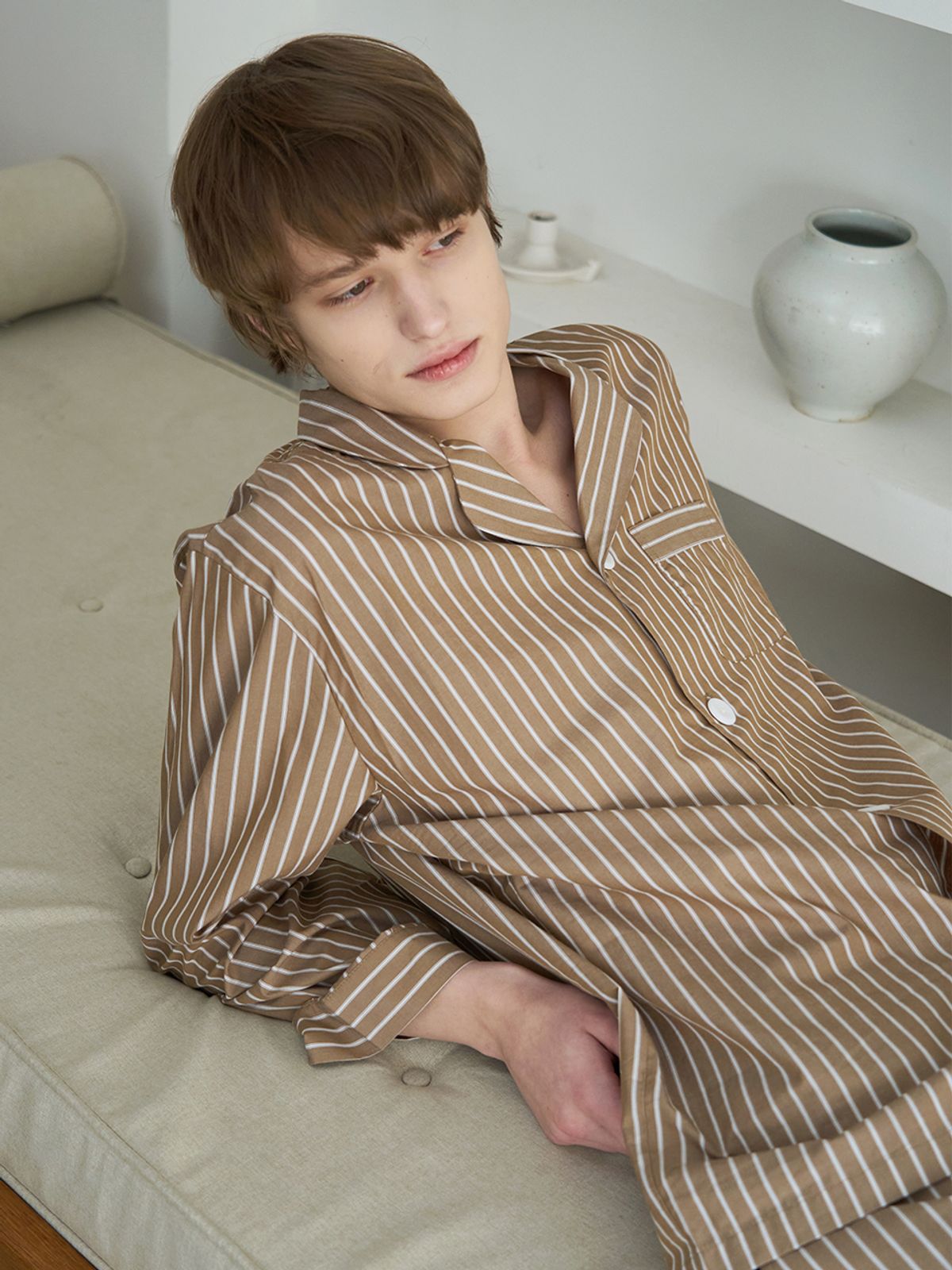 칠아웃플리즈(CHILLOUTPLEASE) (맨) 웜 브라운 해빗 파자마 세트