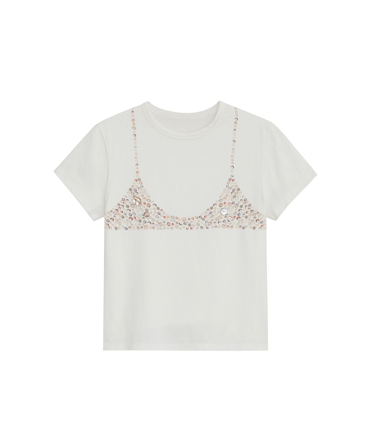 데프가먼츠(DEFGARMENTS) PEARL BUTTON BRALETTE T-SHIRTS [WHITE]