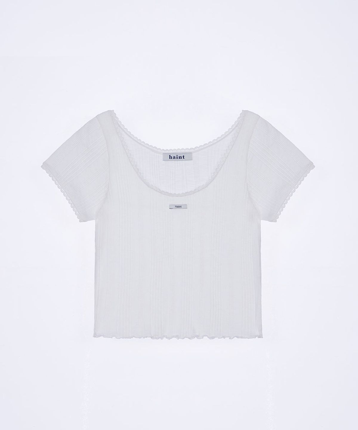 헤인트(HAINT) FRILL U-NECKLINE EYELET SEMI CROP T-SHIRT 2COL_IVORY