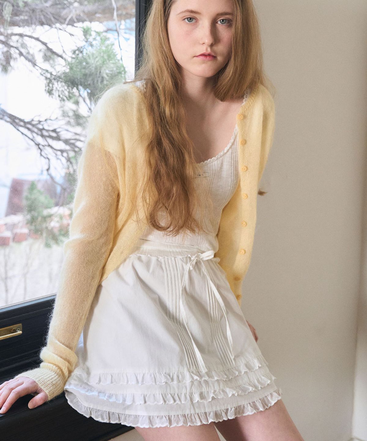 헤인트(HAINT) LACE FRILL COTTON LAYERED SKIRT_IVORY