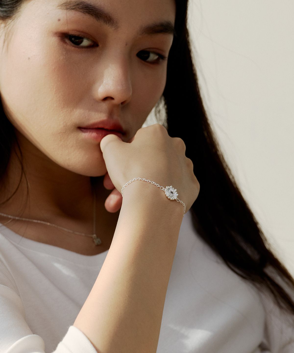 실버태그(SILVERTAG) BRB-26SS1 화이트 데이지 큐빅 체인 팔찌