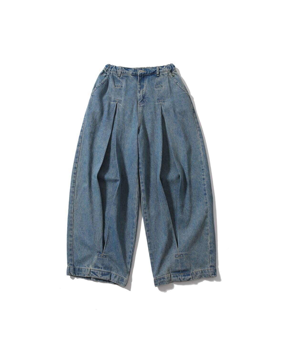 앵글런(ANGLAN) Long Tuck Wing Balloon Denim Pants - Washed Blue
