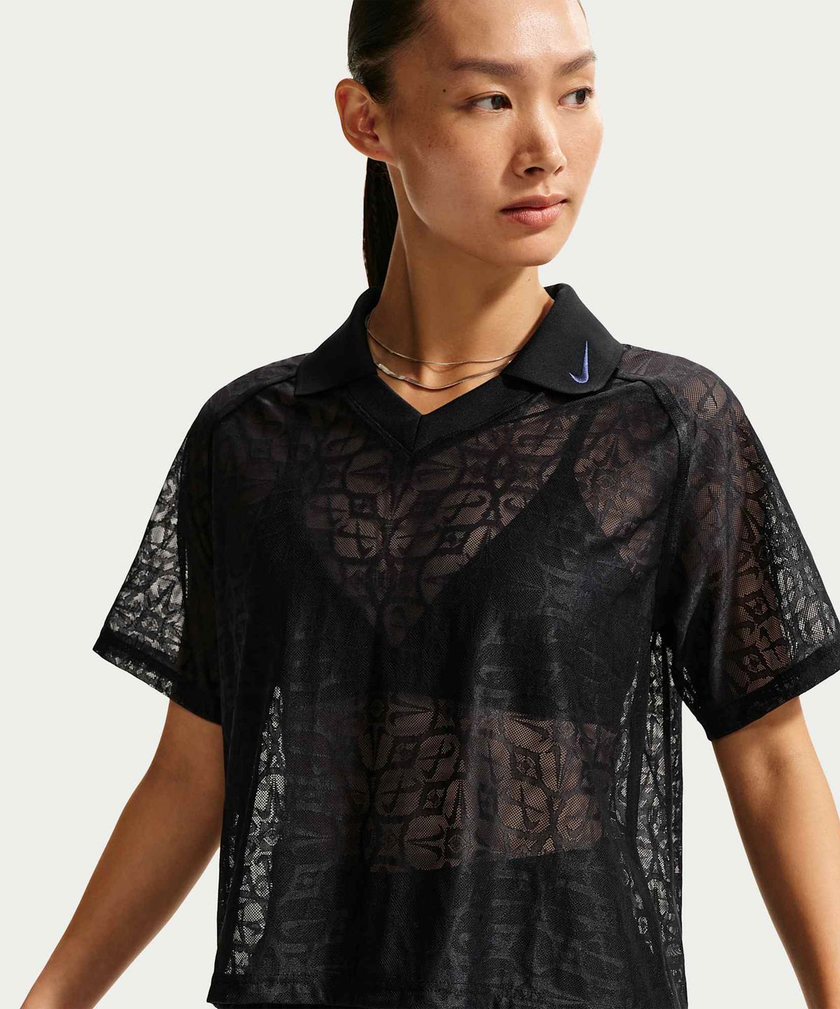 나이키(NIKE) 스포츠웨어 루즈 레이스 폴로 저지 탑 W - 블랙:화이트 / IF0521-010