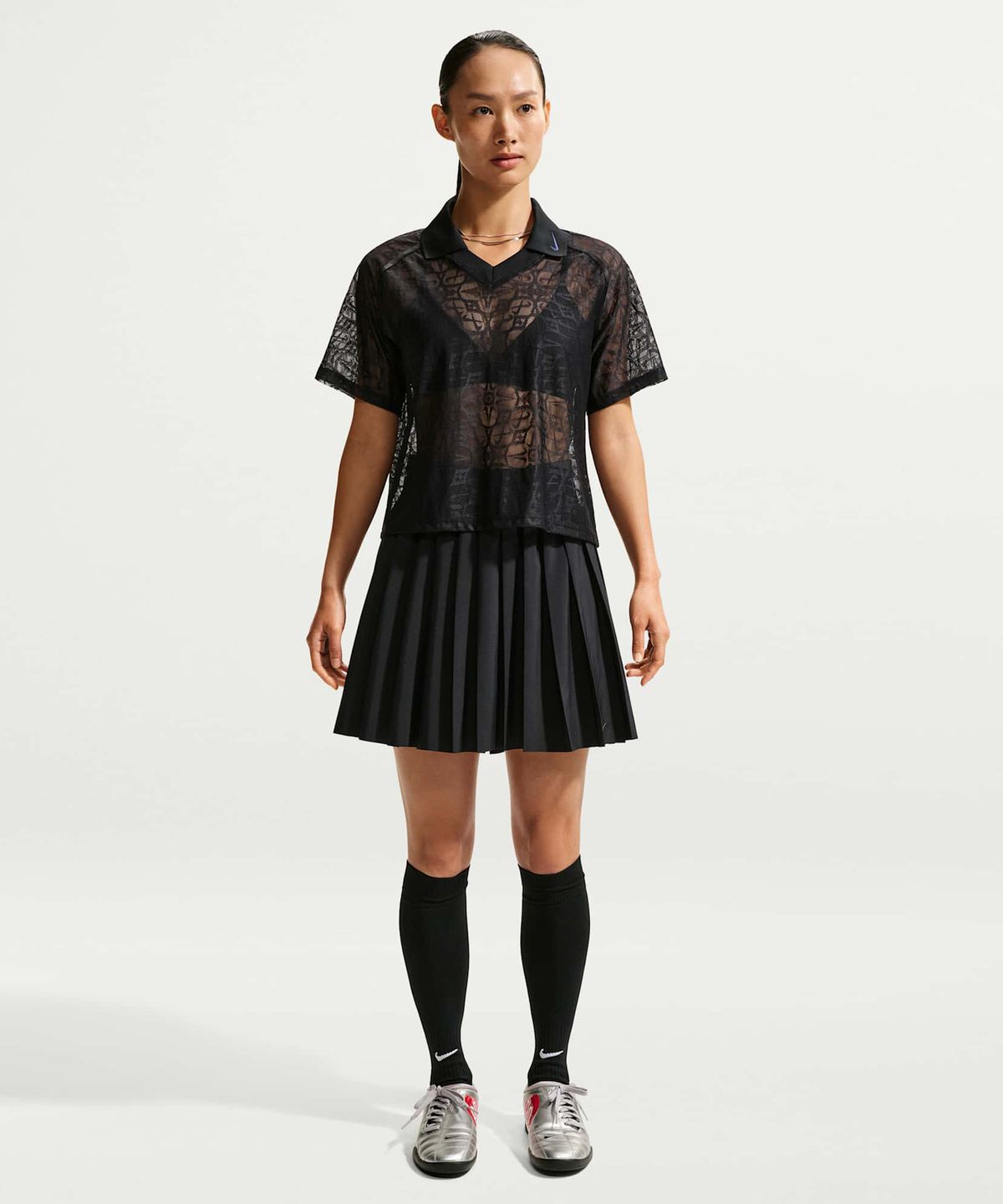 나이키(NIKE) 스포츠웨어 루즈 레이스 폴로 저지 탑 W - 블랙:화이트 / IF0521-010