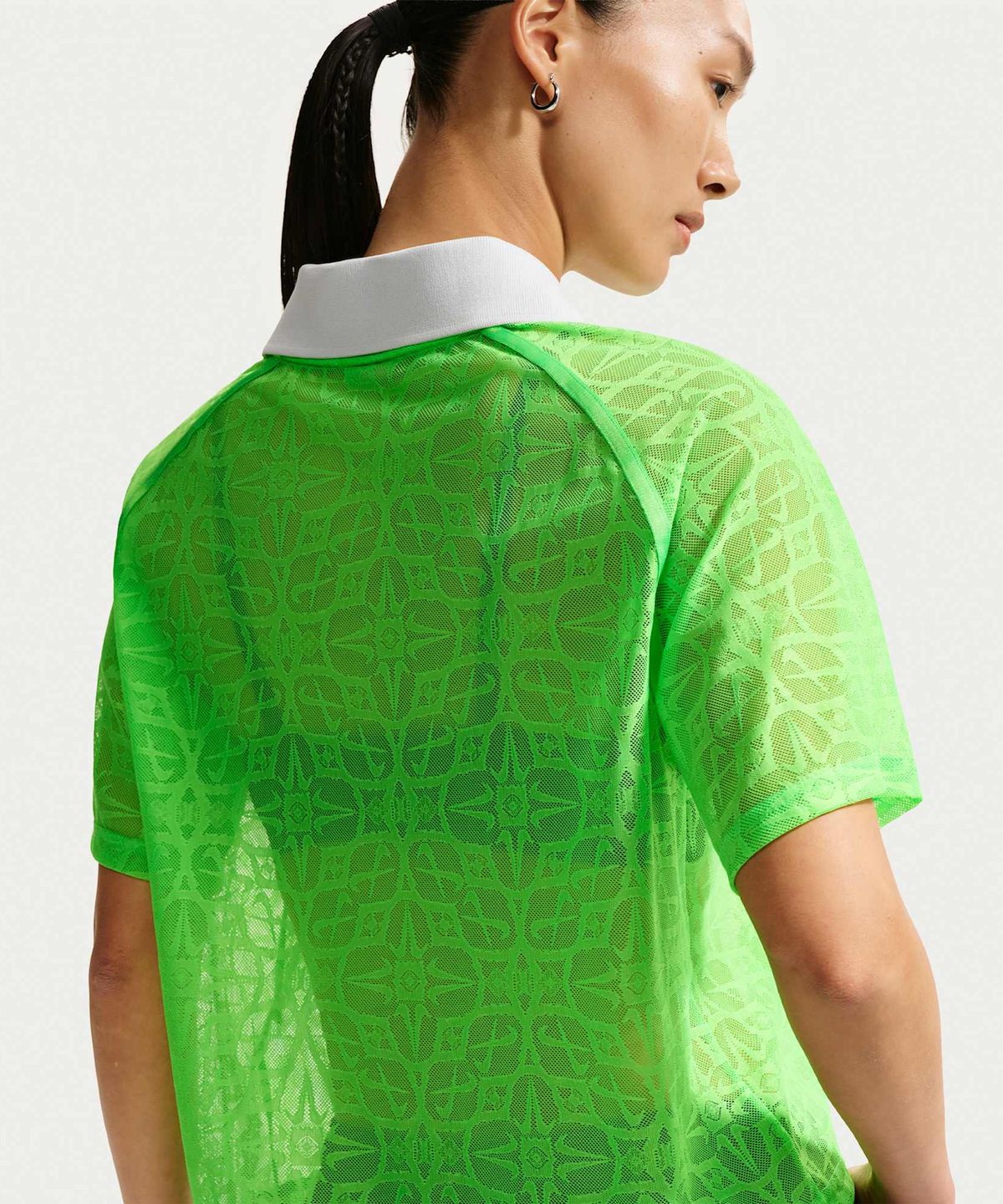 나이키(NIKE) 스포츠웨어 루즈 레이스 폴로 저지 탑 W - 그린 스트라이크:퓨어 플래티넘:블랙 / IF0521-398