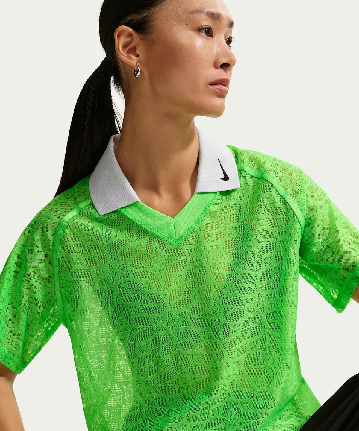 나이키(NIKE) 스포츠웨어 루즈 레이스 폴로 저지 탑 W - 그린 스트라이크:퓨어 플래티넘:블랙 / IF0521-398