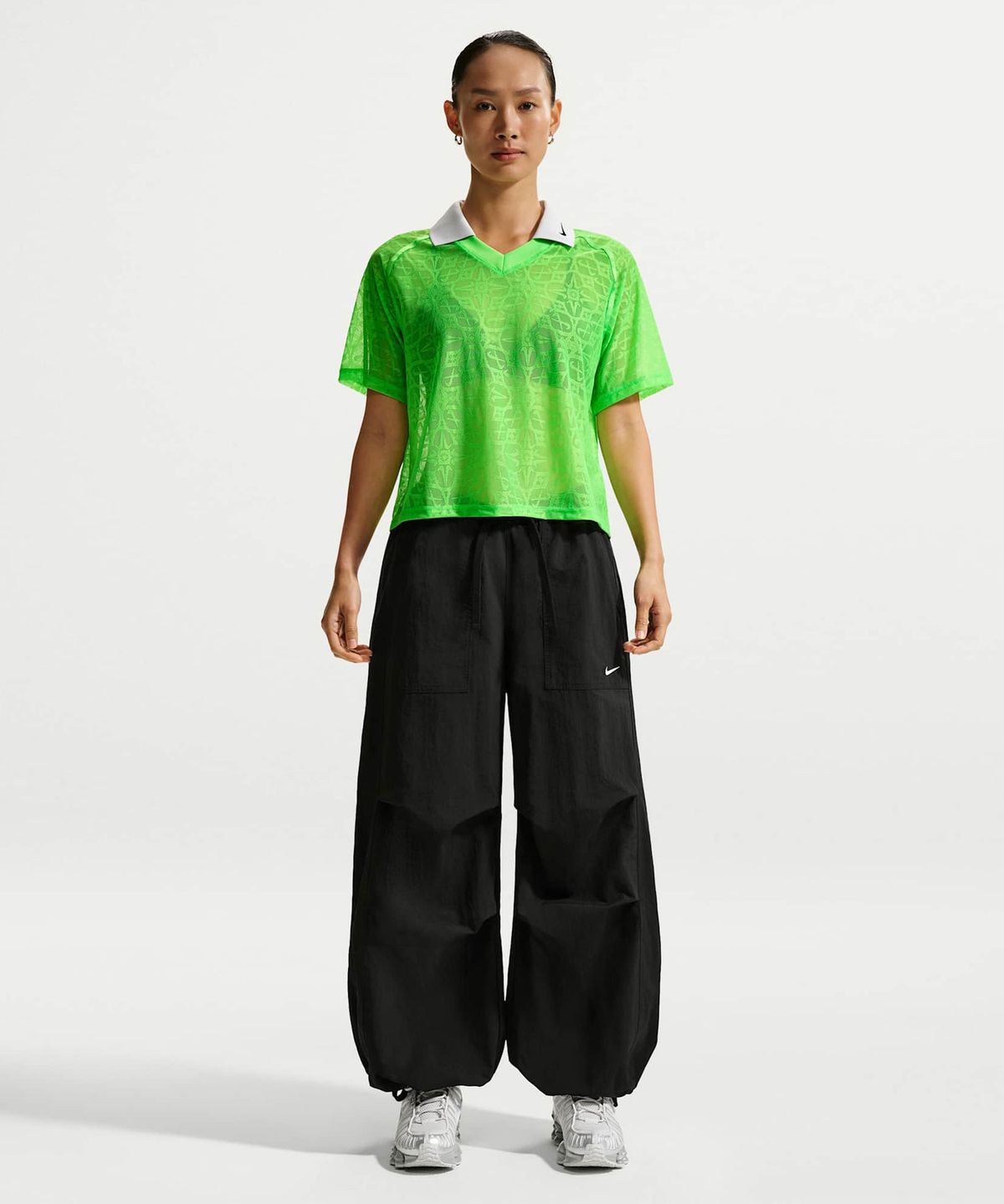 나이키(NIKE) 스포츠웨어 루즈 레이스 폴로 저지 탑 W - 그린 스트라이크:퓨어 플래티넘:블랙 / IF0521-398