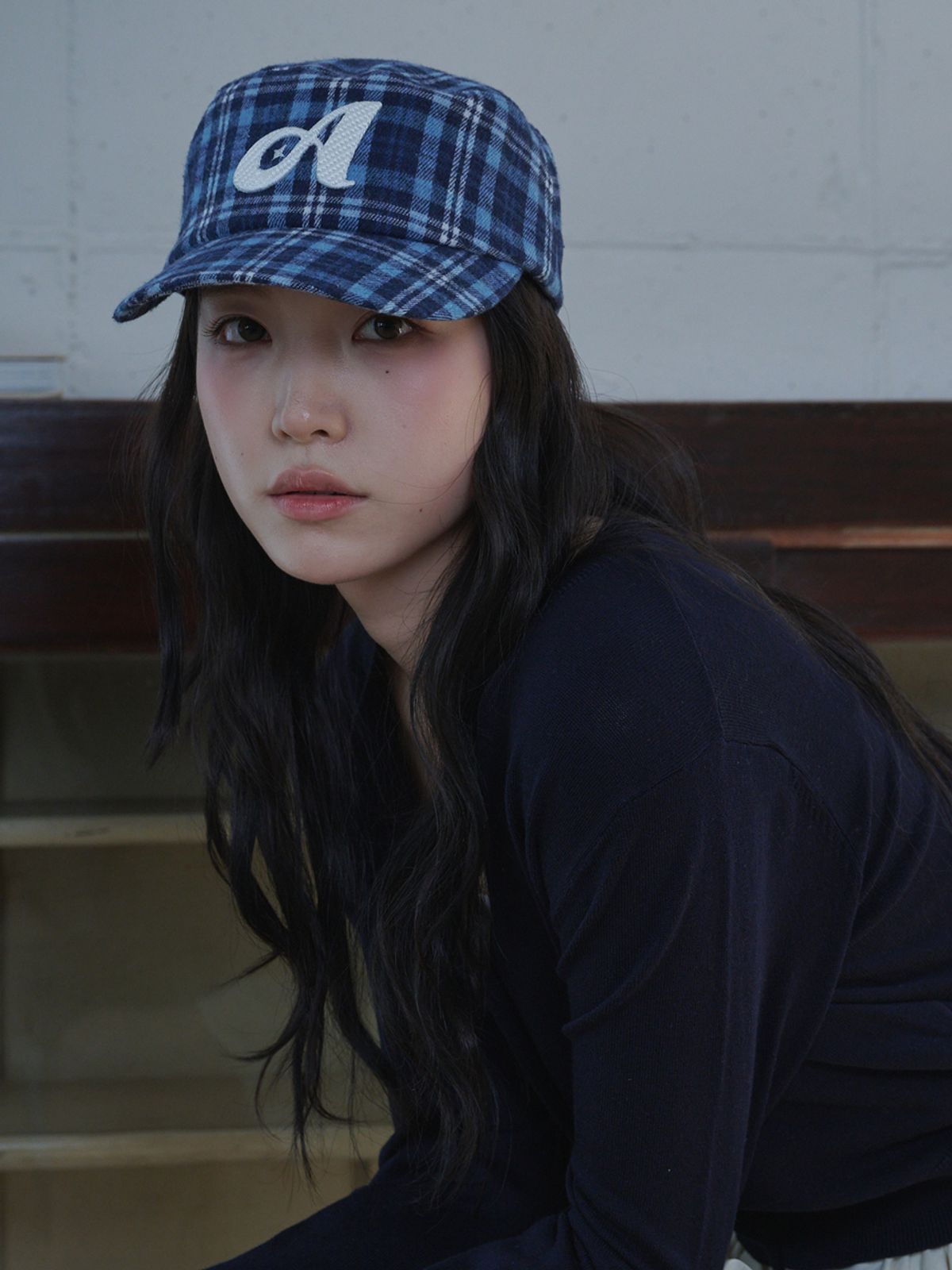 올인컴플리트(ALLINCOMPLETE) A 로고 체크 필박스 캡 (네이비 체크)