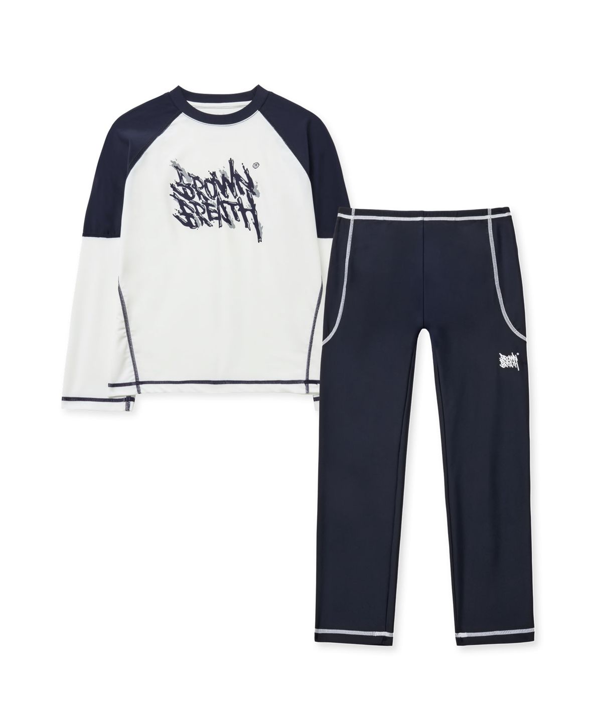 브라운브레스 키즈(BROWNBREATH KIDS) KIDS COLOR BLOCK RASH GUARD SETUP - WHITE