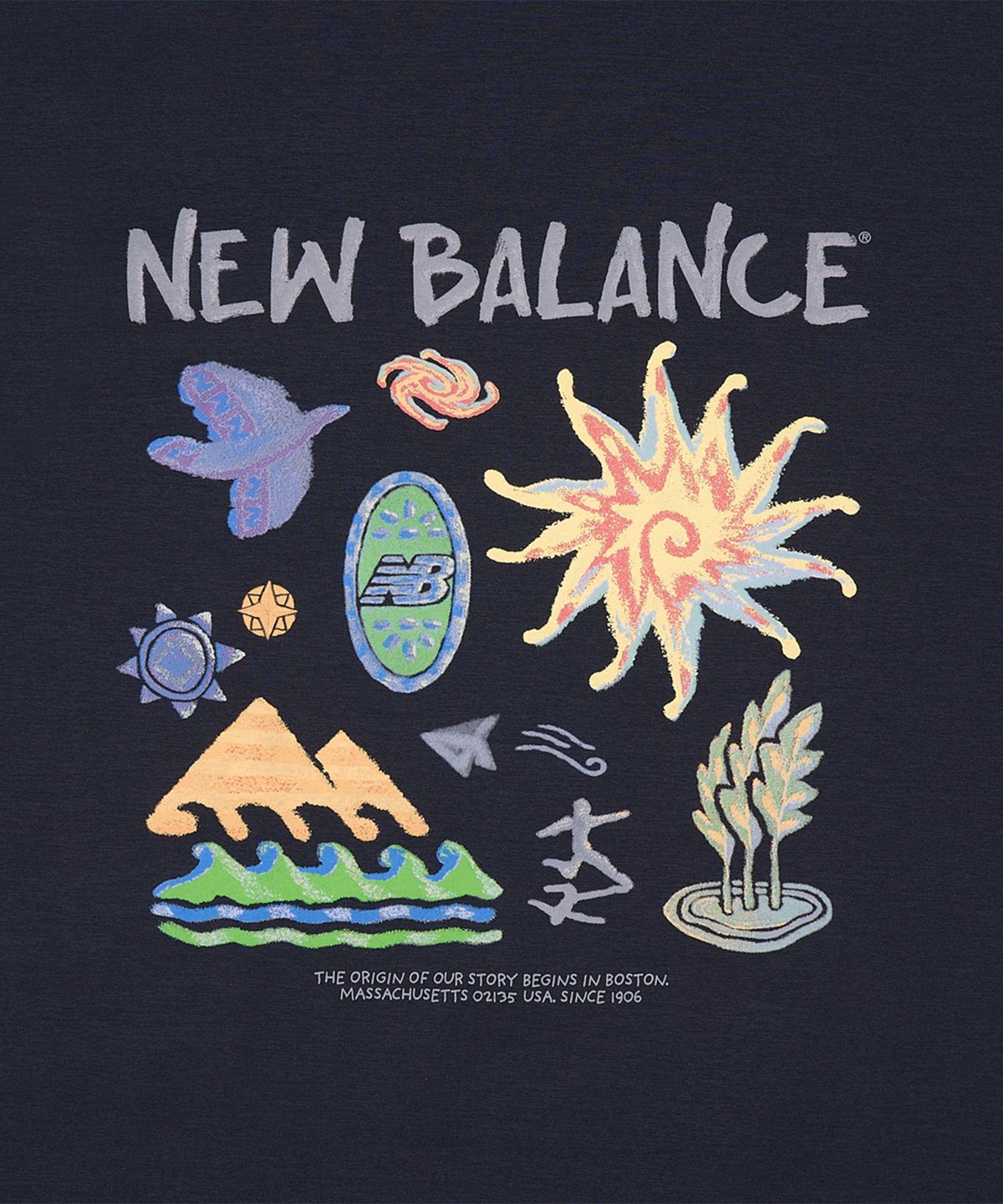 뉴발란스(NEW BALANCE) NBNEG31643 / UNI 써니 레이니 일러스트 반팔티 (NAVY)