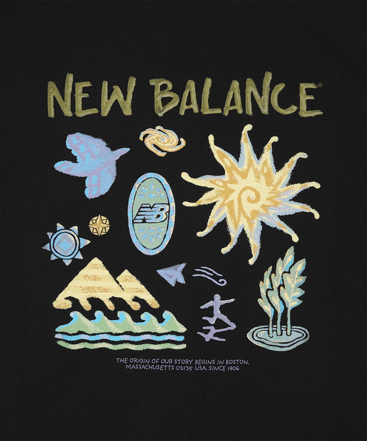 뉴발란스(NEW BALANCE) NBNEG31643 / UNI 써니 레이니 일러스트 반팔티 (BLACK)