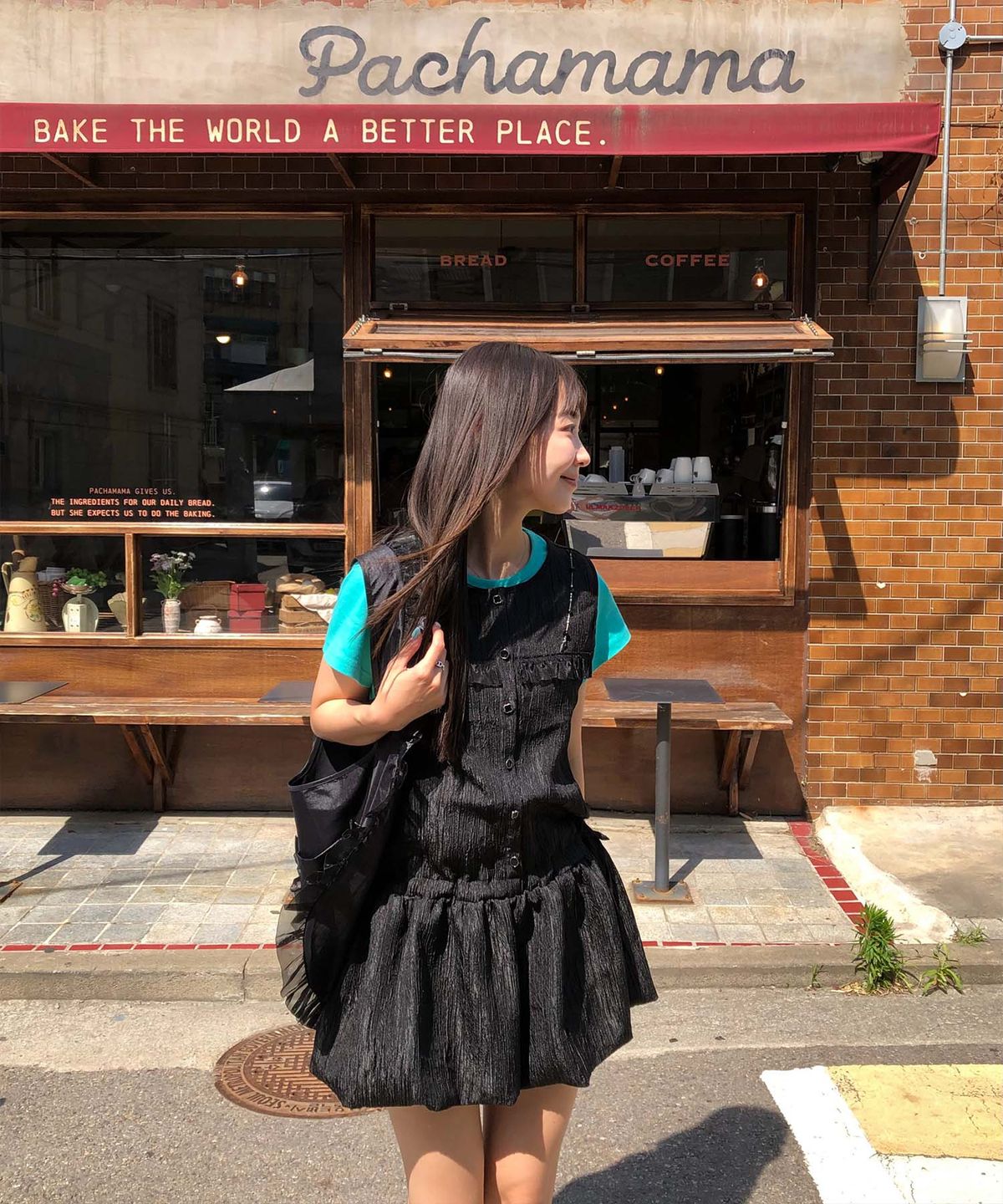 무아르모아(MOIREMOA) Veil Shirring Volume Dress-Black