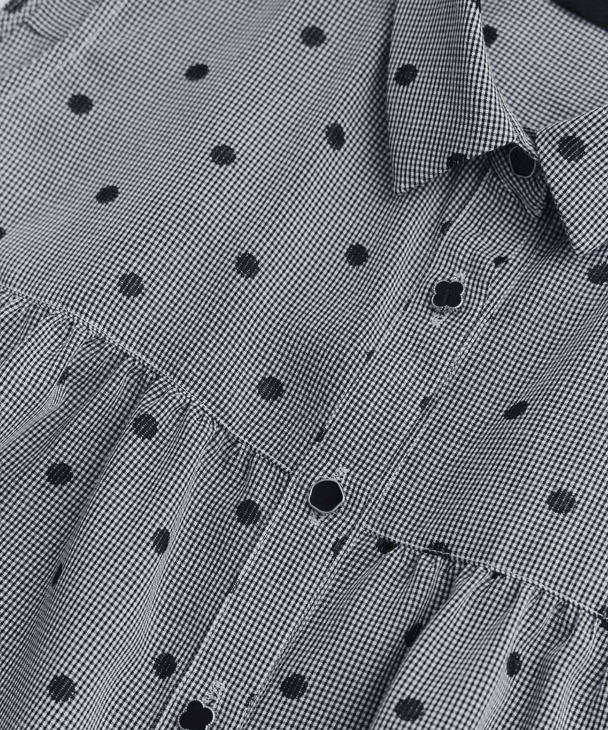 무아르모아(MOIREMOA) Dot Ruched Blouse-Black